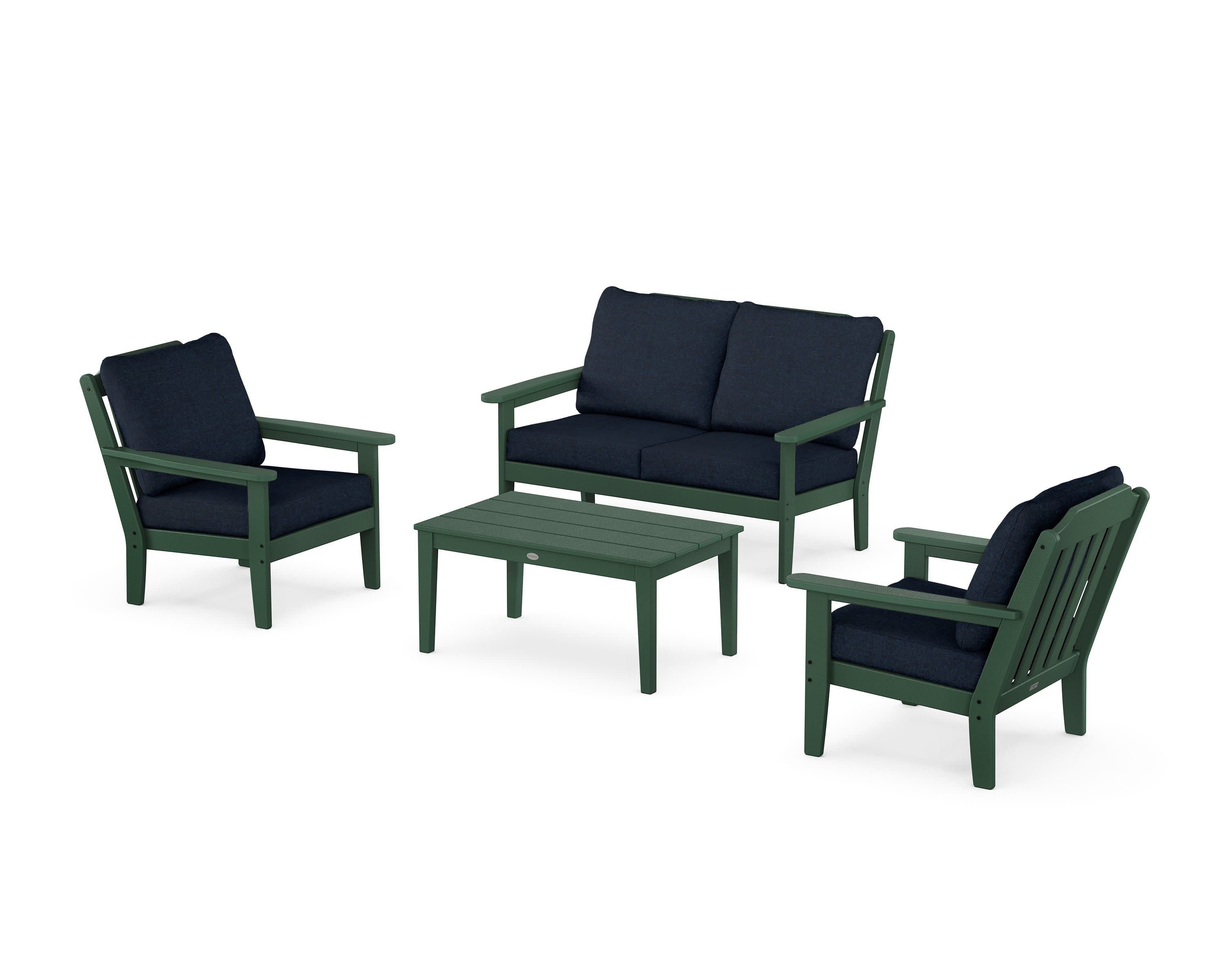 Cottage 4-Piece Deep Seating Set with Loveseat in Green / Marine Indigo
