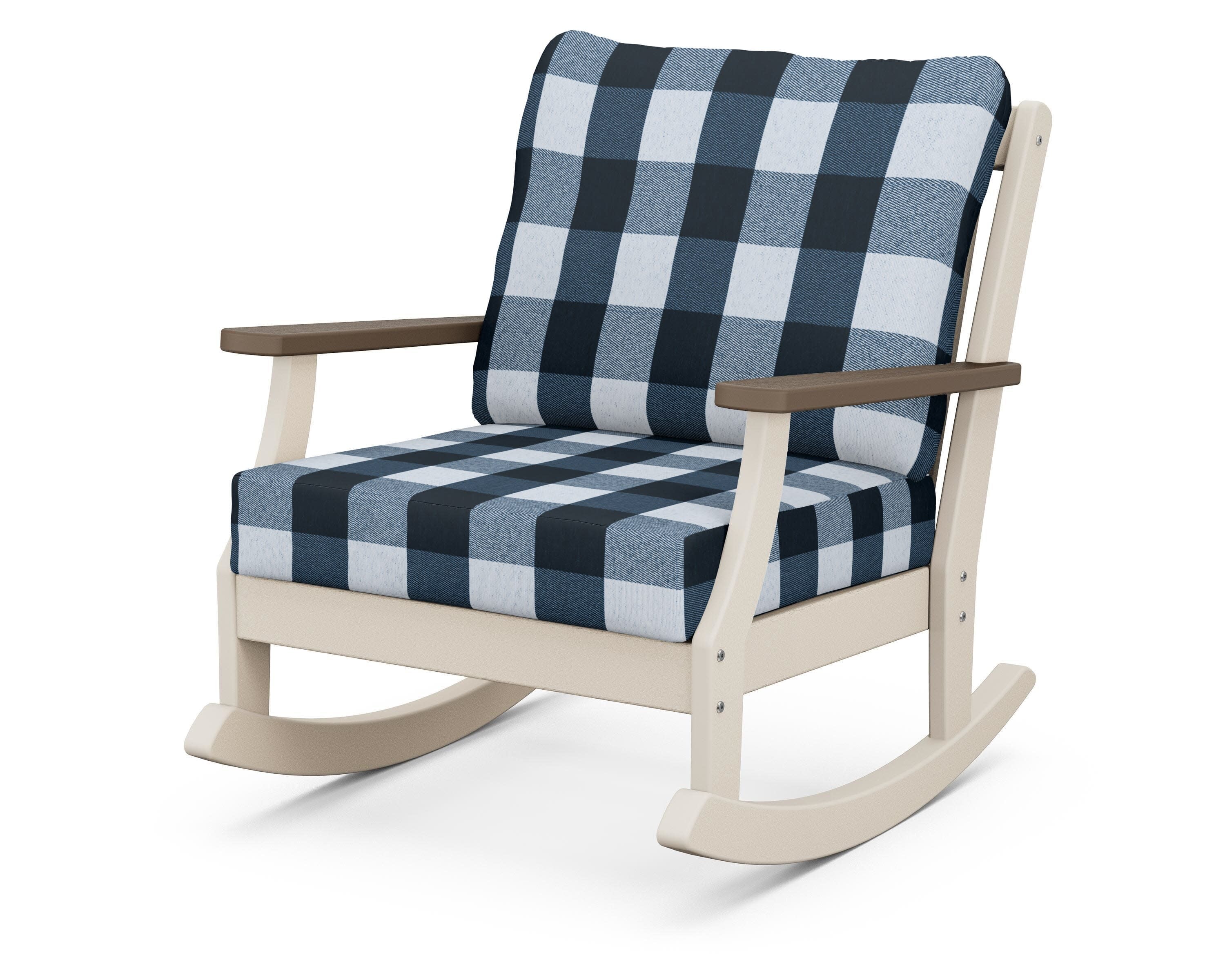 Braxton Deep Seating Rocking Chair in Sand / Kona / Buffalo Plaid Marine Indigo