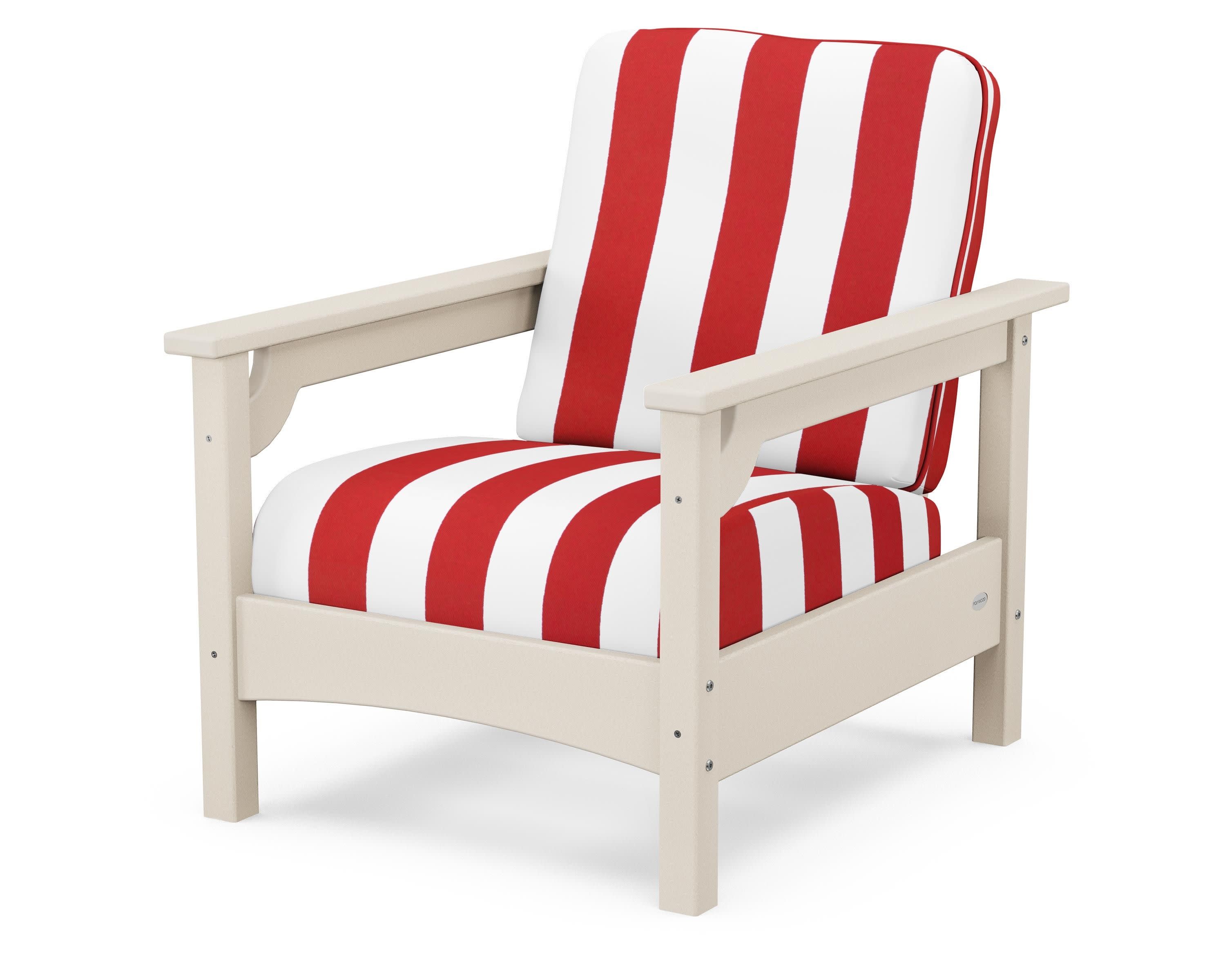 Club Chair in Sand / Cabana Stripe Crimson
