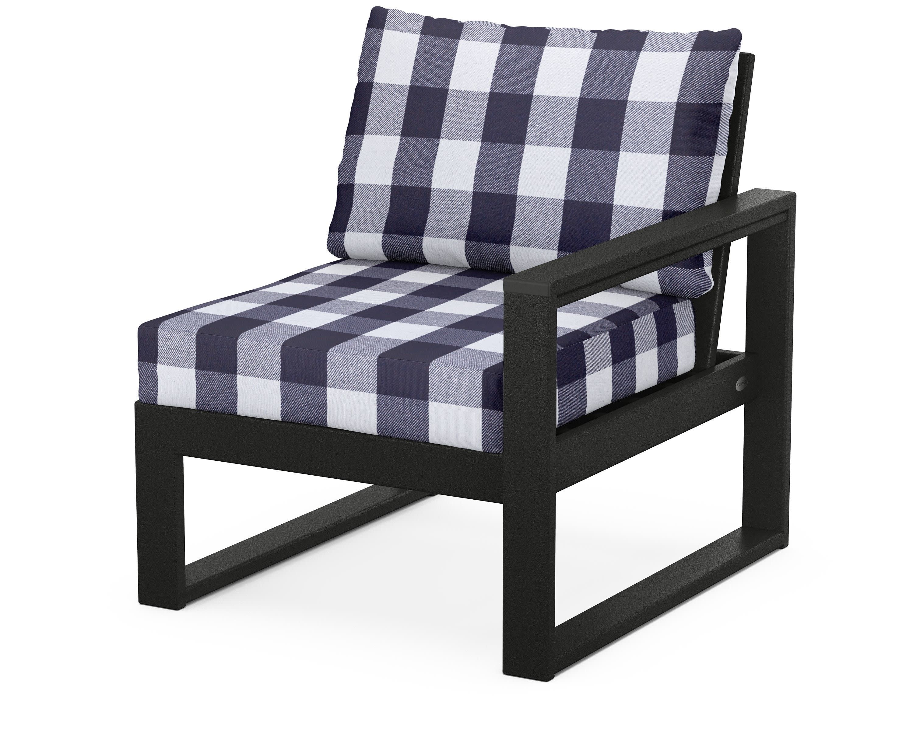 EDGE Modular Right Arm Chair in Black / Buffalo Plaid Navy