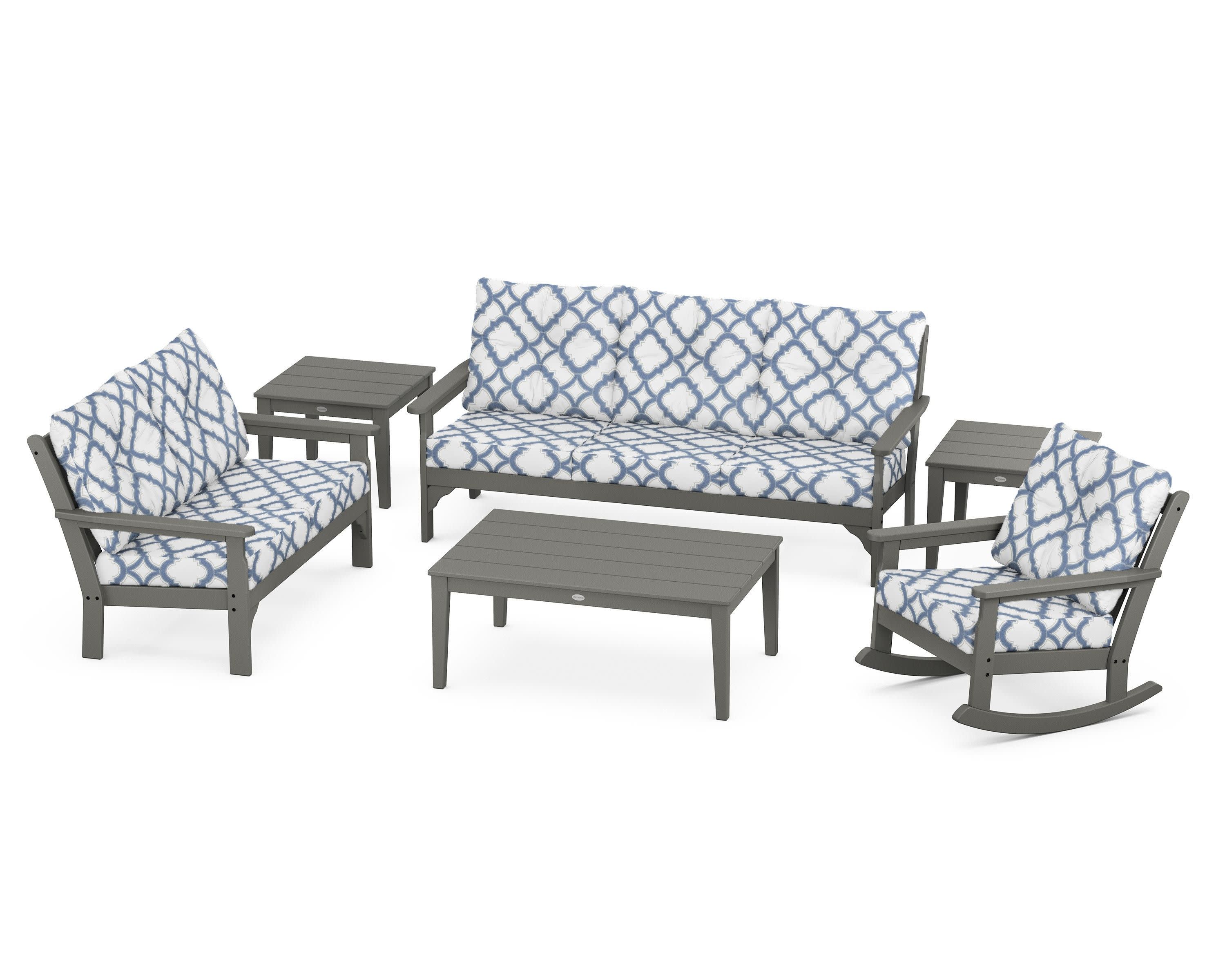 Vineyard 6-Piece Deep Seating Set in Slate Grey / Trellis Sky Blue