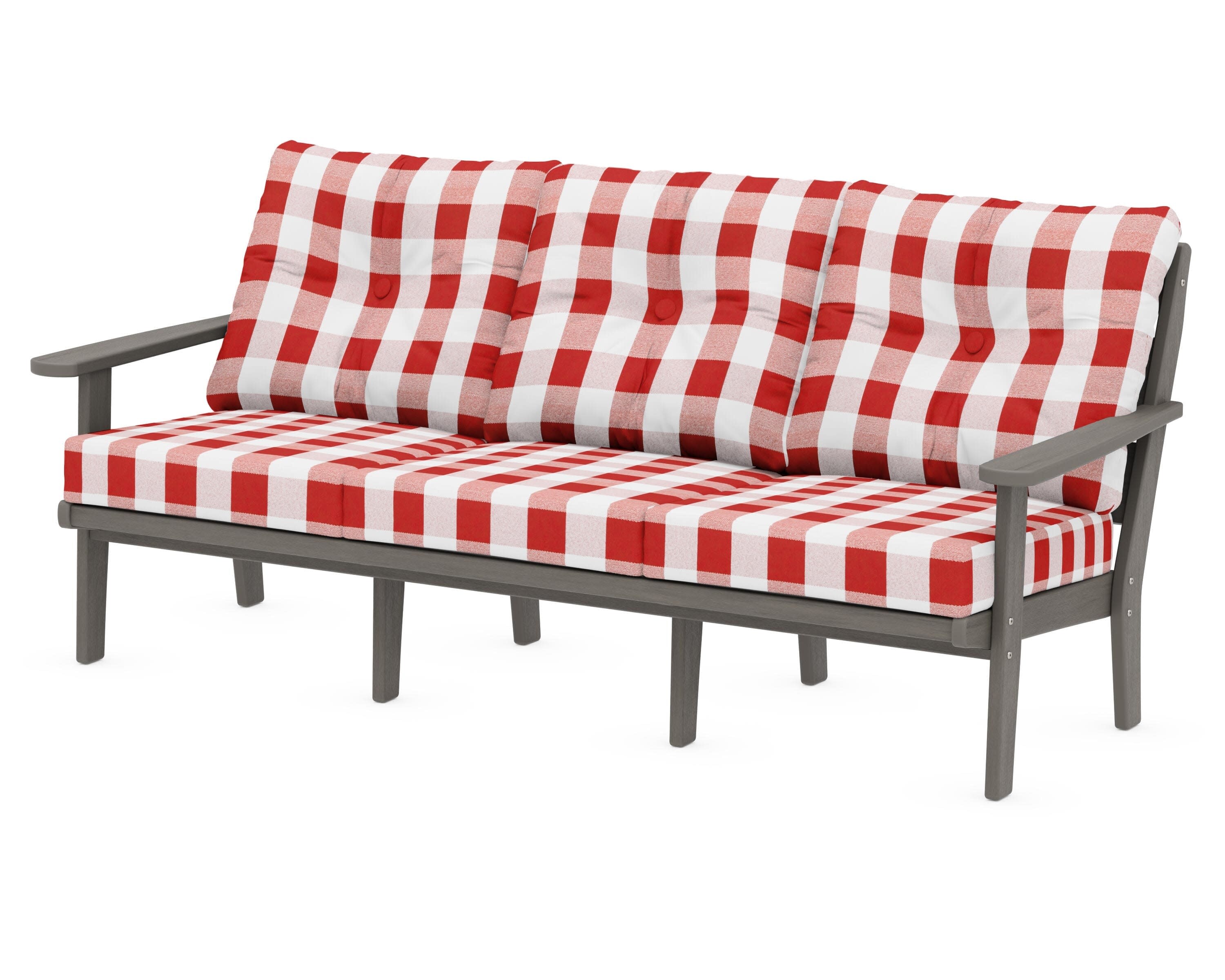 Lakeside Deep Seating Sofa in Driftwood / Buffalo Plaid Crimson