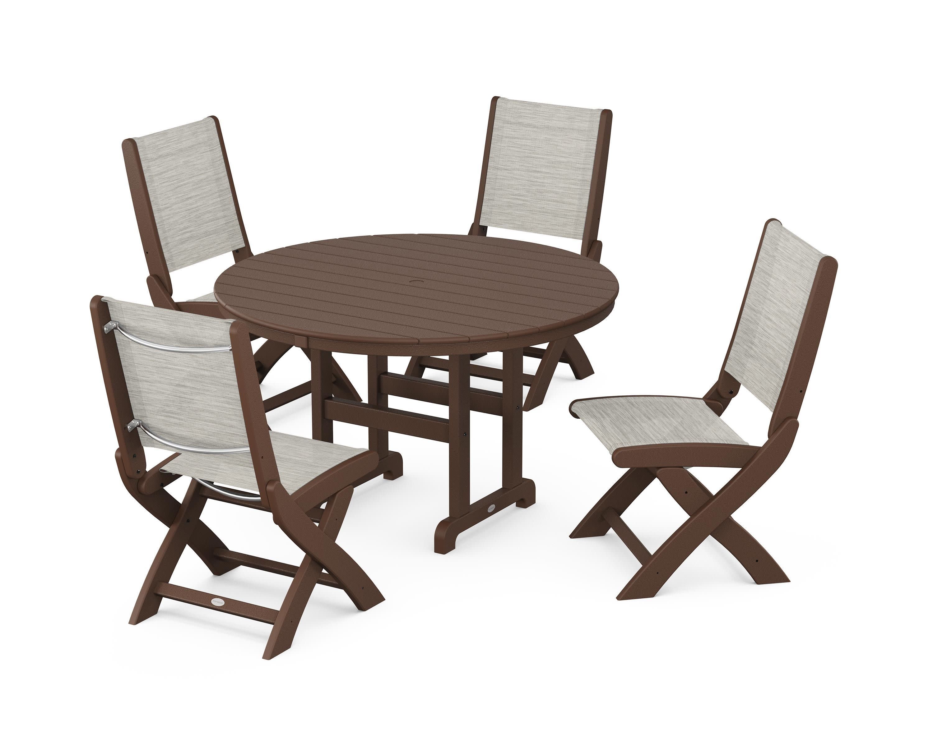 Coastal Folding Side Chair 5-Piece Round Dining Set in Mahogany / Birch Sling