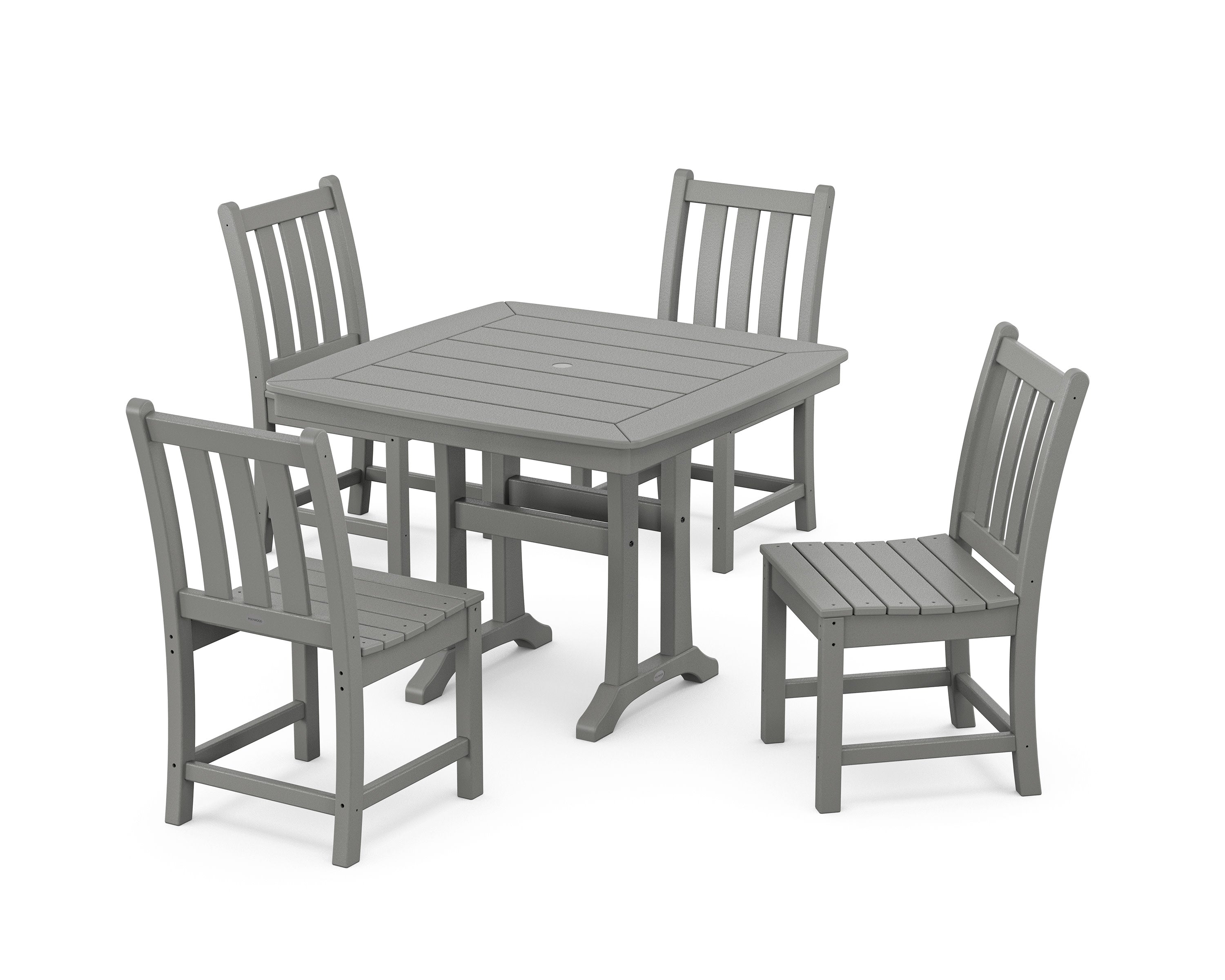 Traditional Garden Side Chair 5-Piece Dining Set with Trestle Legs in Slate Grey
