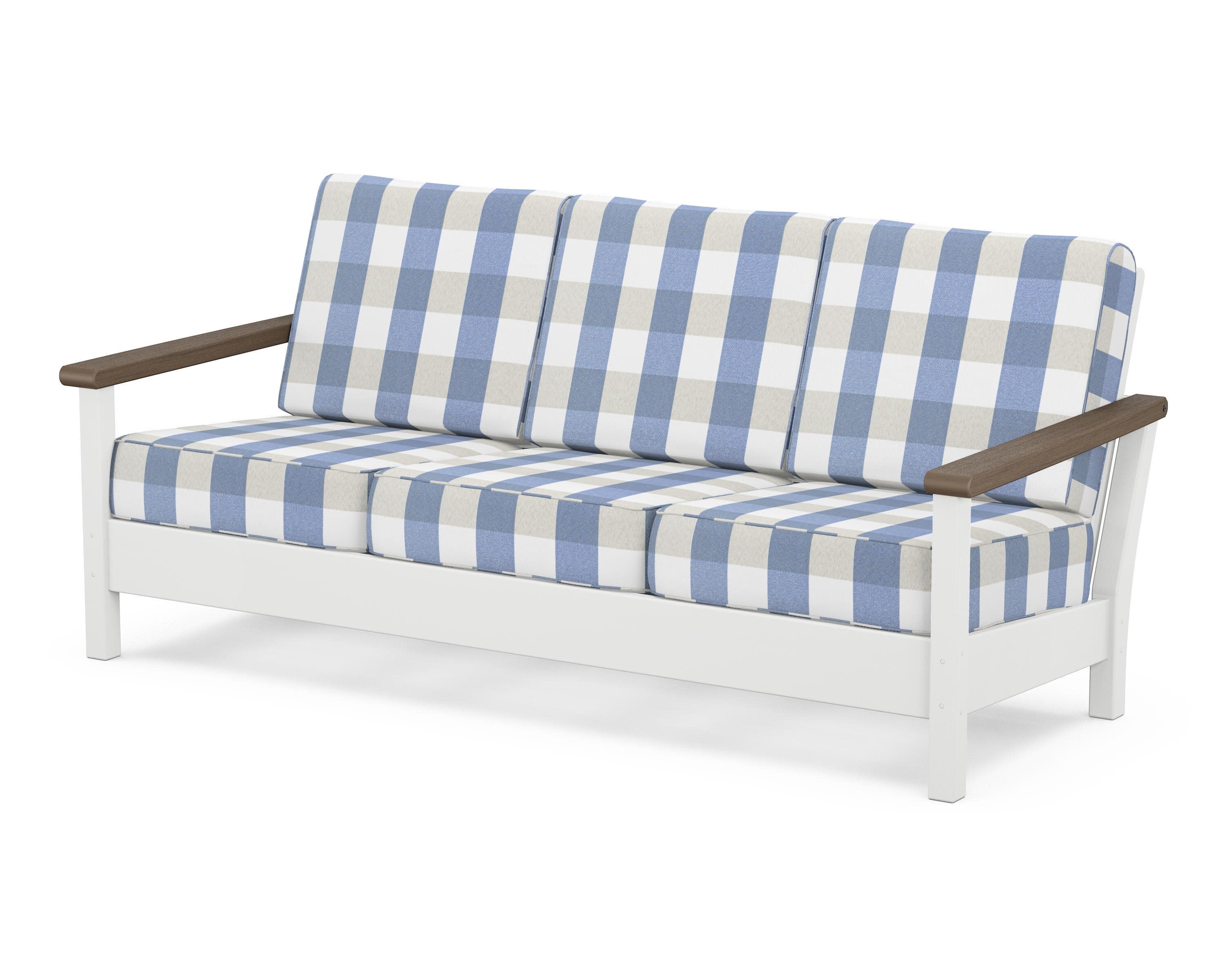 Harbour Deep Seating Sofa in White / Kona / Buffalo Plaid Sky Blue