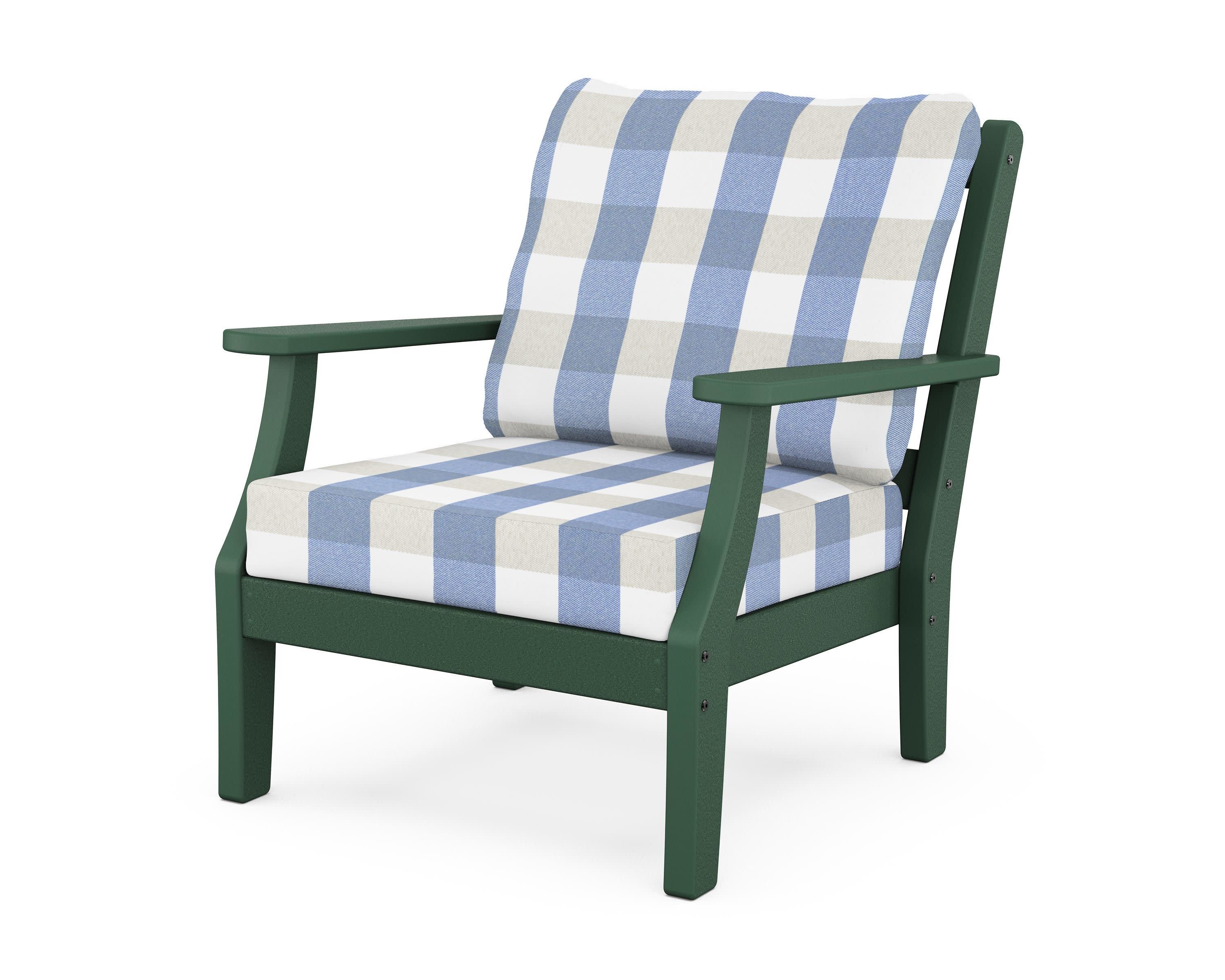Chinoiserie Deep Seating Chair in Green / Buffalo Plaid Sky Blue
