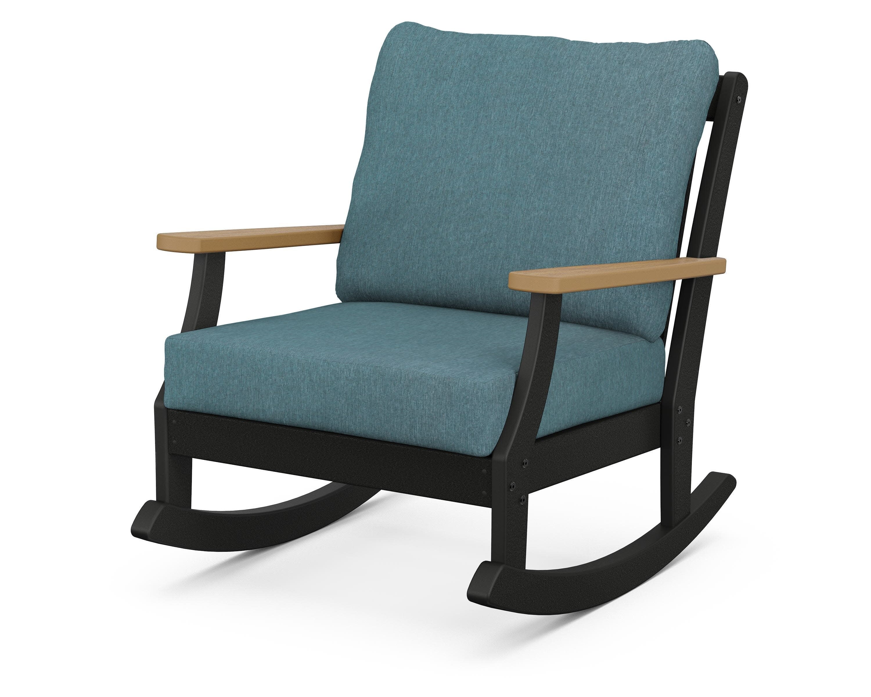 Braxton Deep Seating Rocking Chair in Black / Natural / Ocean Teal