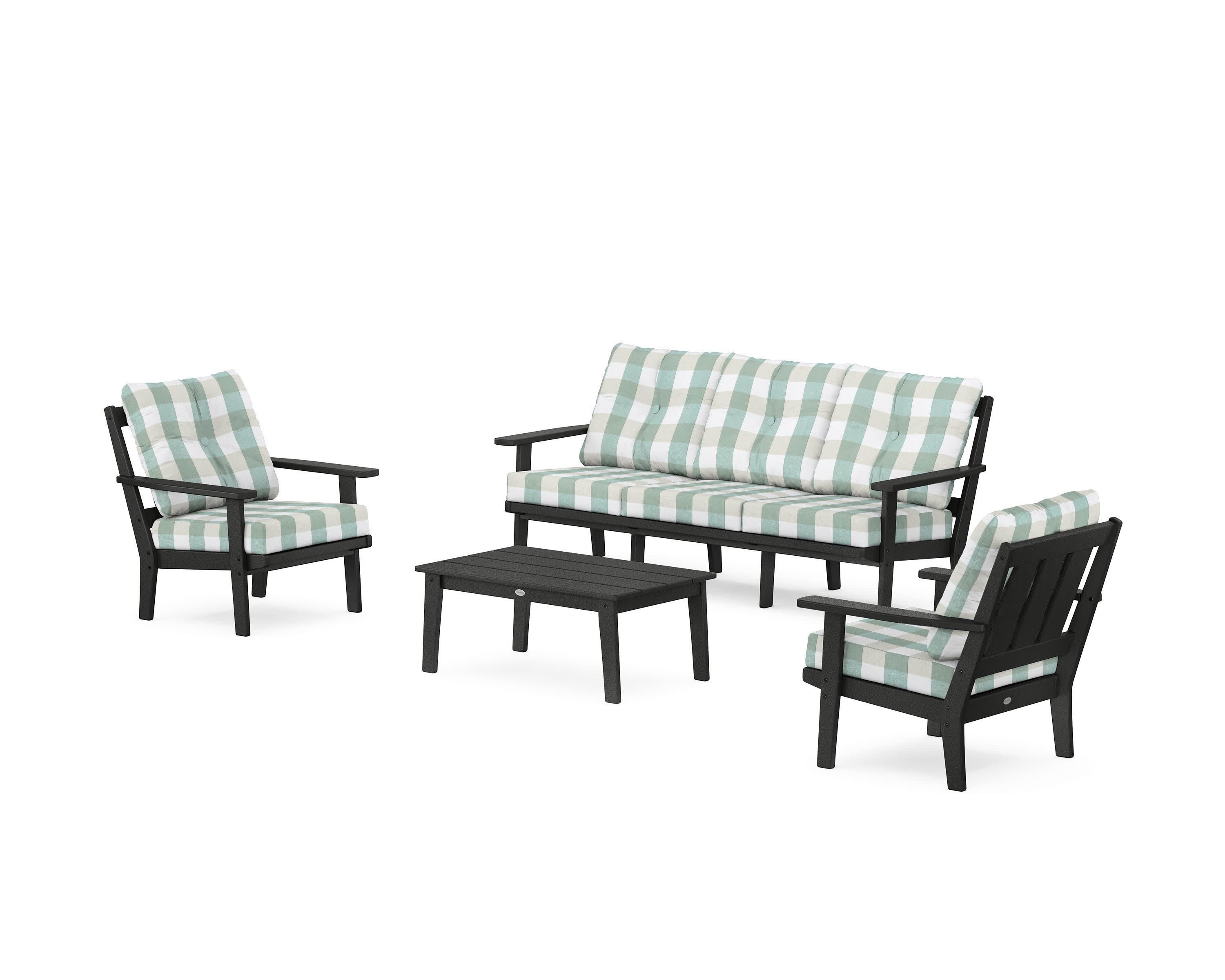 Oxford 4-Piece Deep Seating Set with Sofa in Black / Buffalo Plaid Glacier Spa