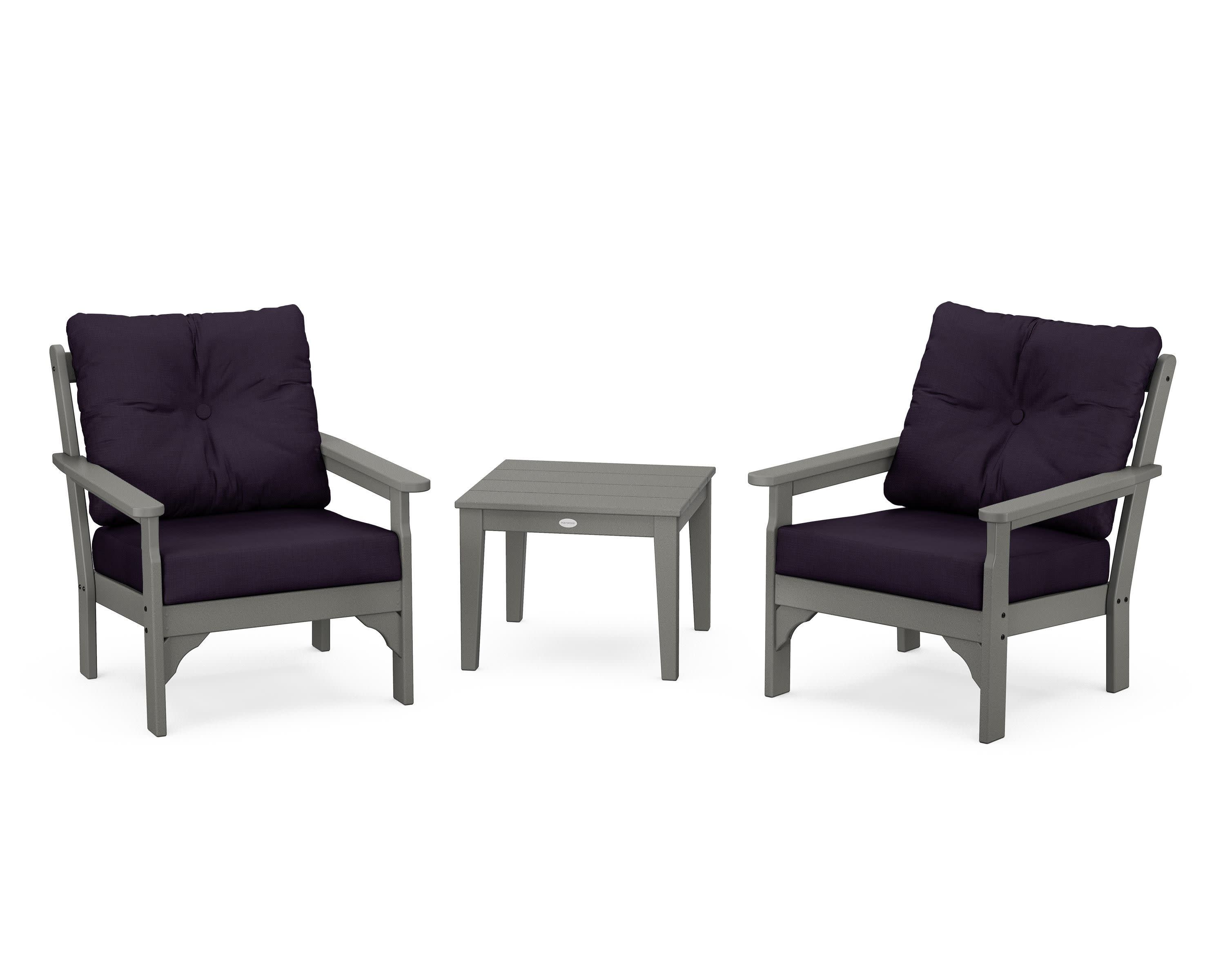 Vineyard 3-Piece Deep Seating Set in Slate Grey / Navy Linen