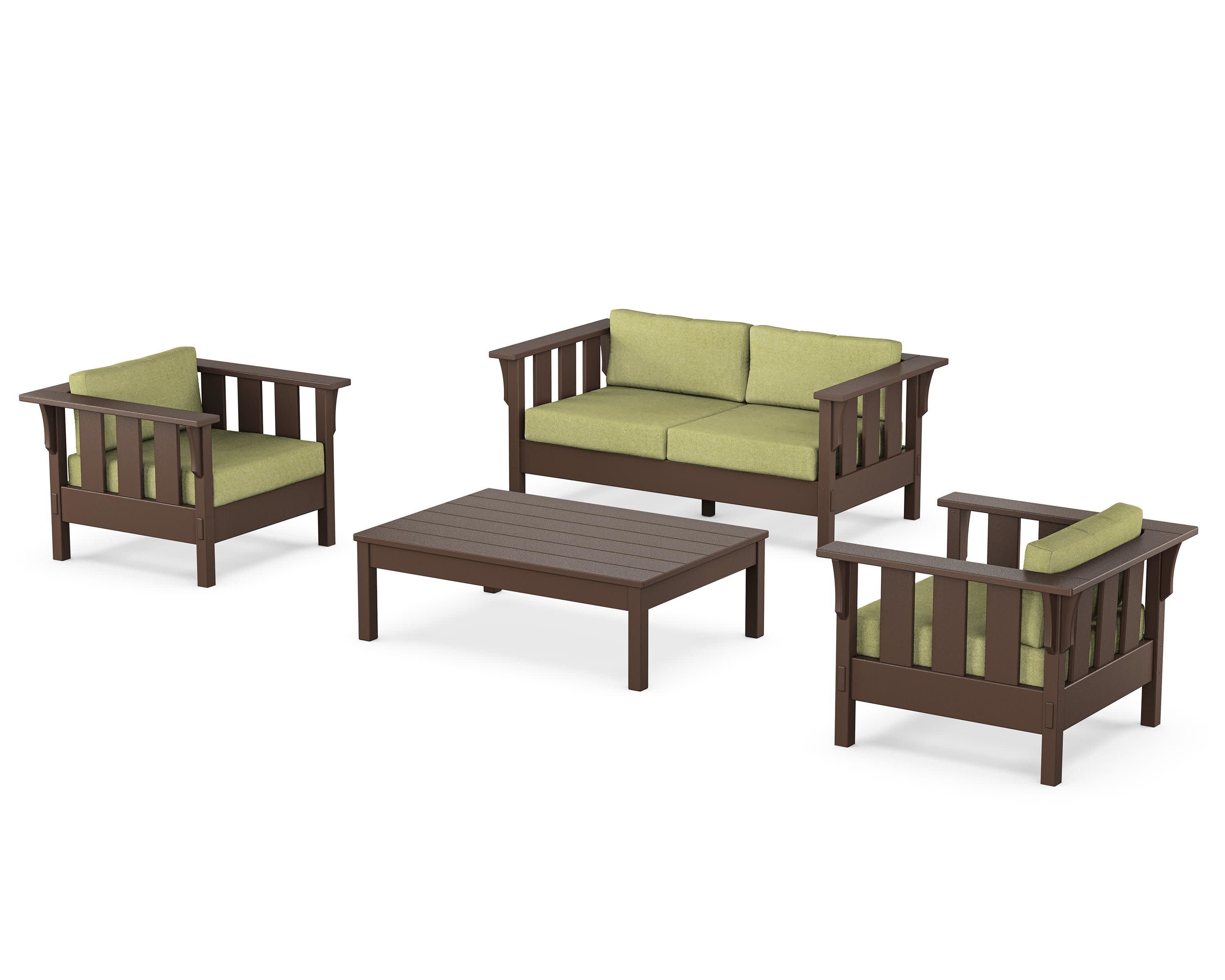 Acadia 4-Piece Deep Seating Set with Loveseat in Mahogany / Chartreuse Boucle