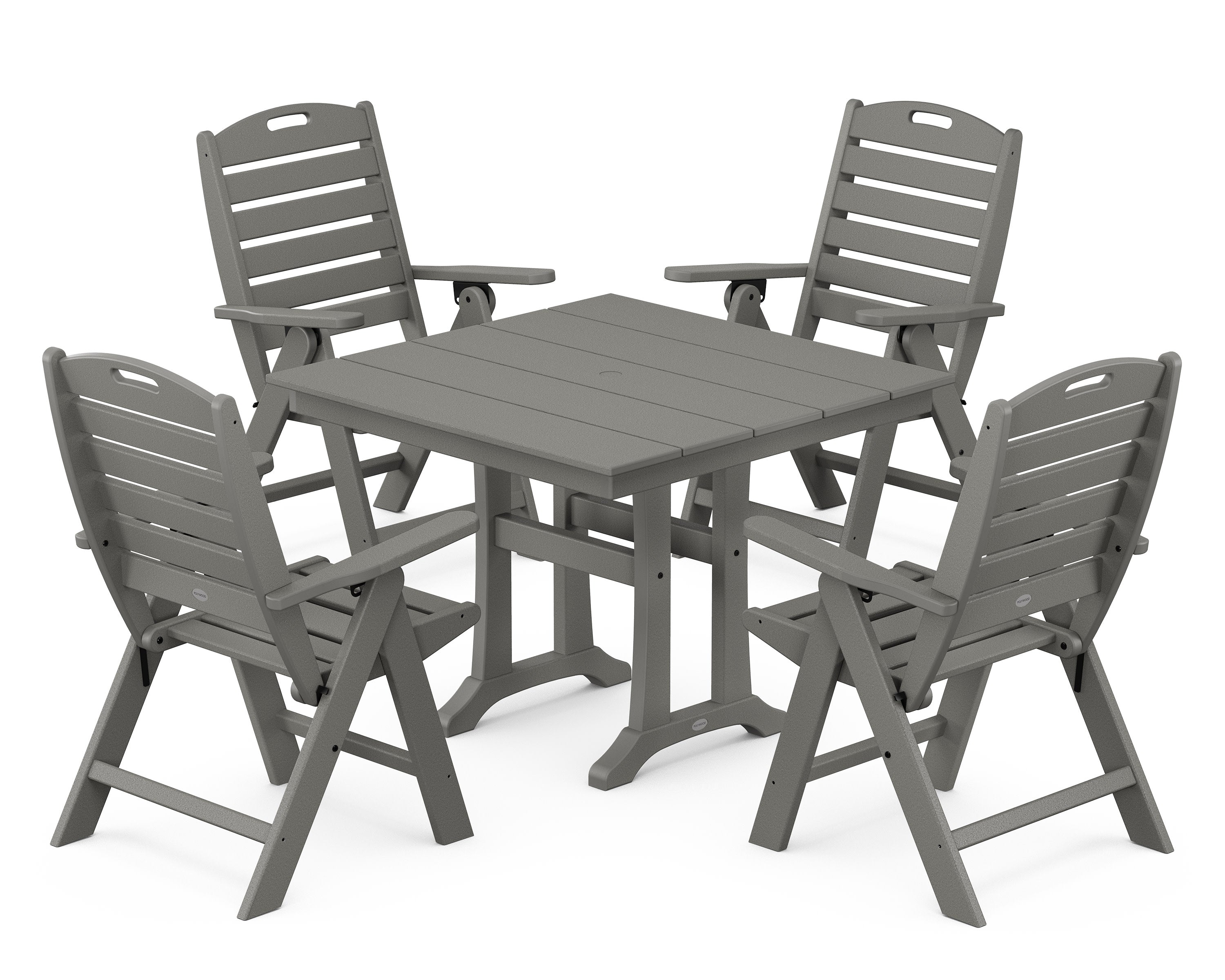 Nautical Folding Highback Chair 5-Piece Farmhouse Trestle Dining Set in Slate Grey