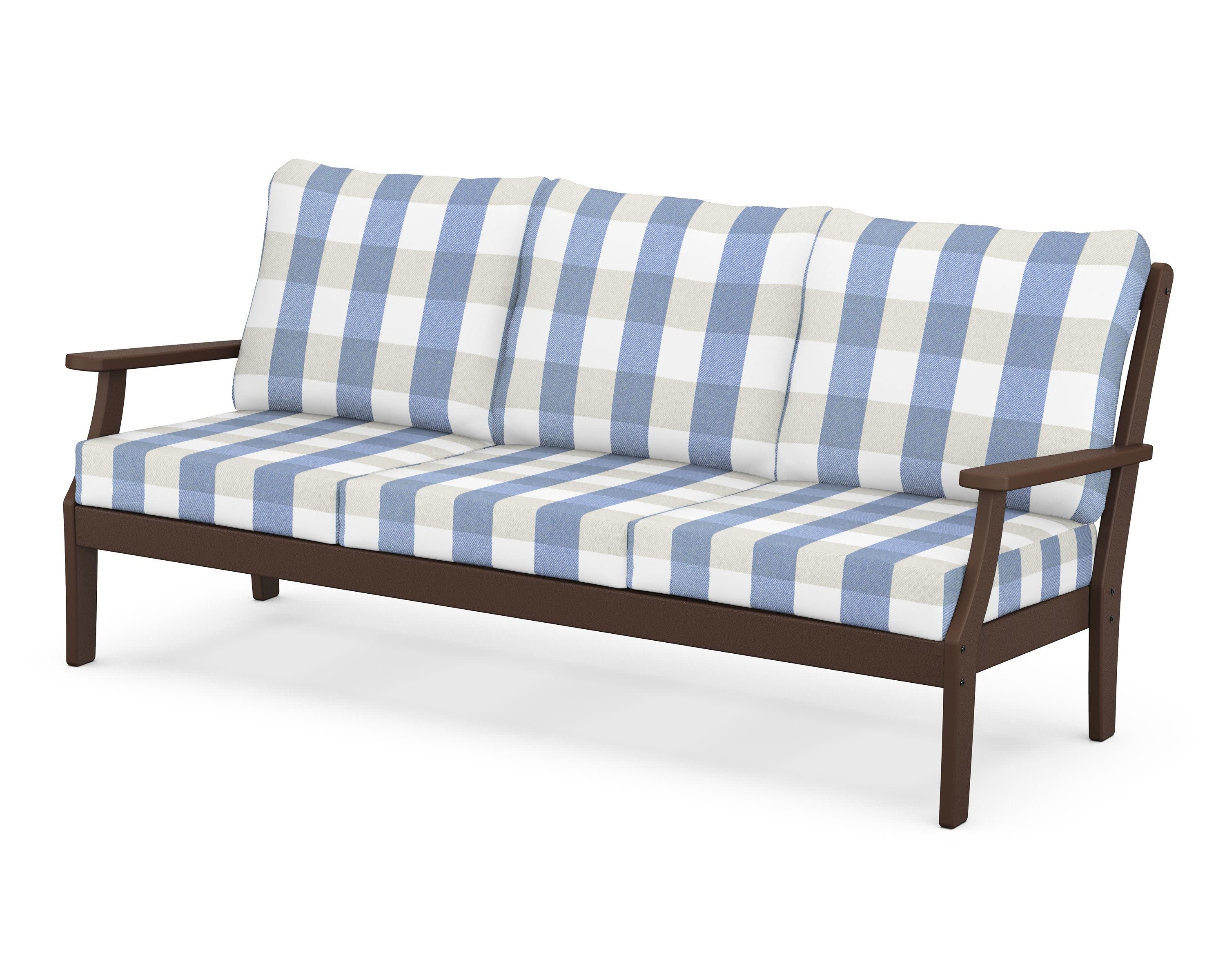 Braxton Deep Seating Sofa in Mahogany / Buffalo Plaid Sky Blue