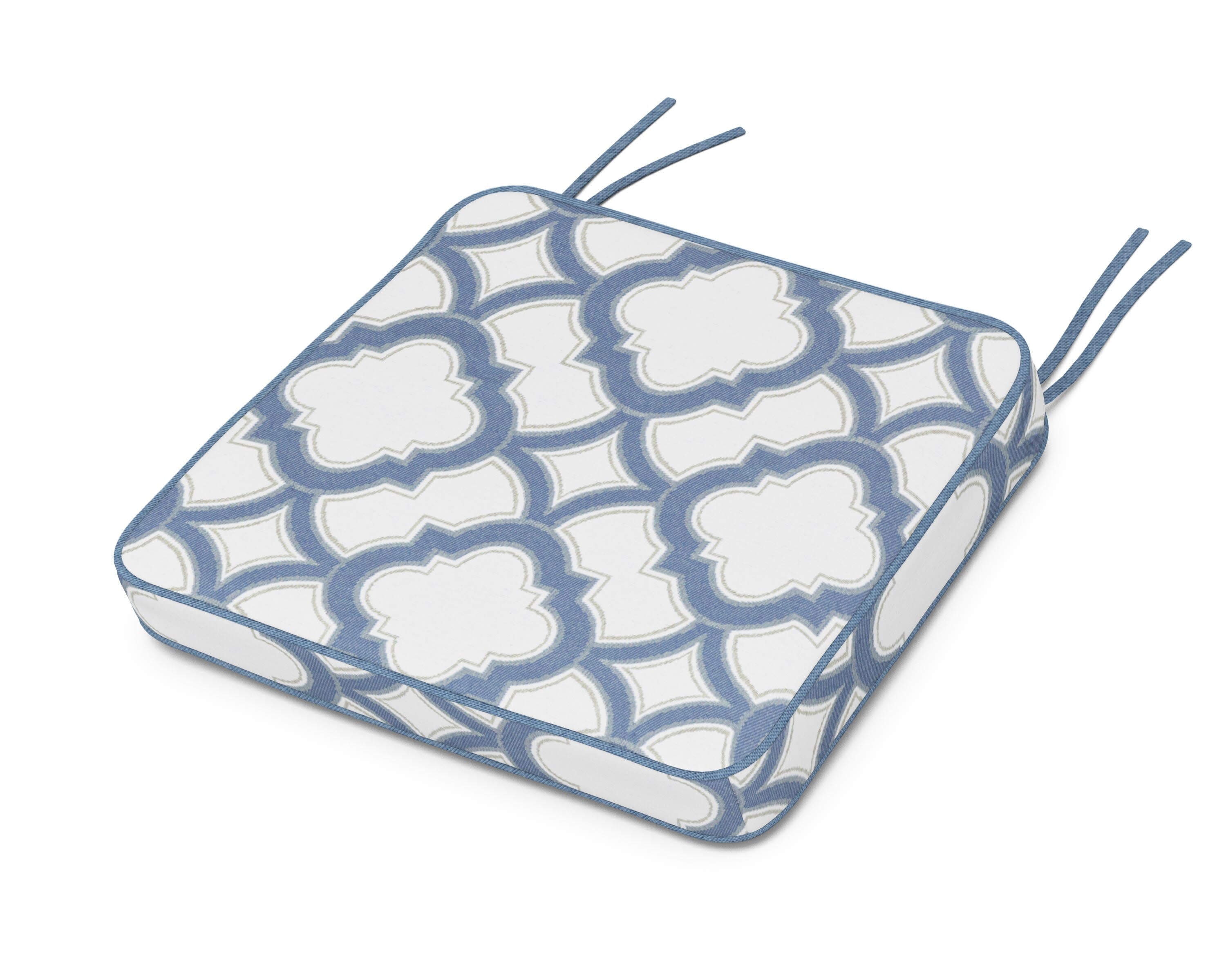 Chinoiserie Arm Chair Seat Cushion in Trellis Sky Blue