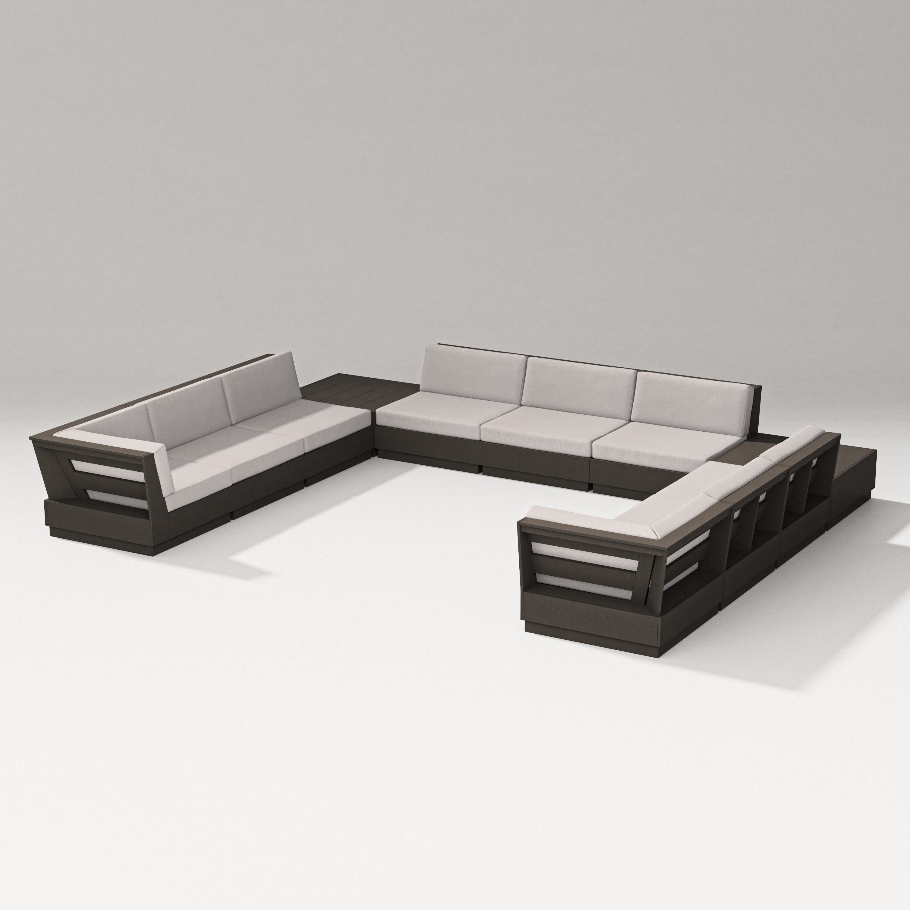 Elevate 11-Piece U-Shaped Sofa Sectional in Vintage Coffee / Dune Burlap