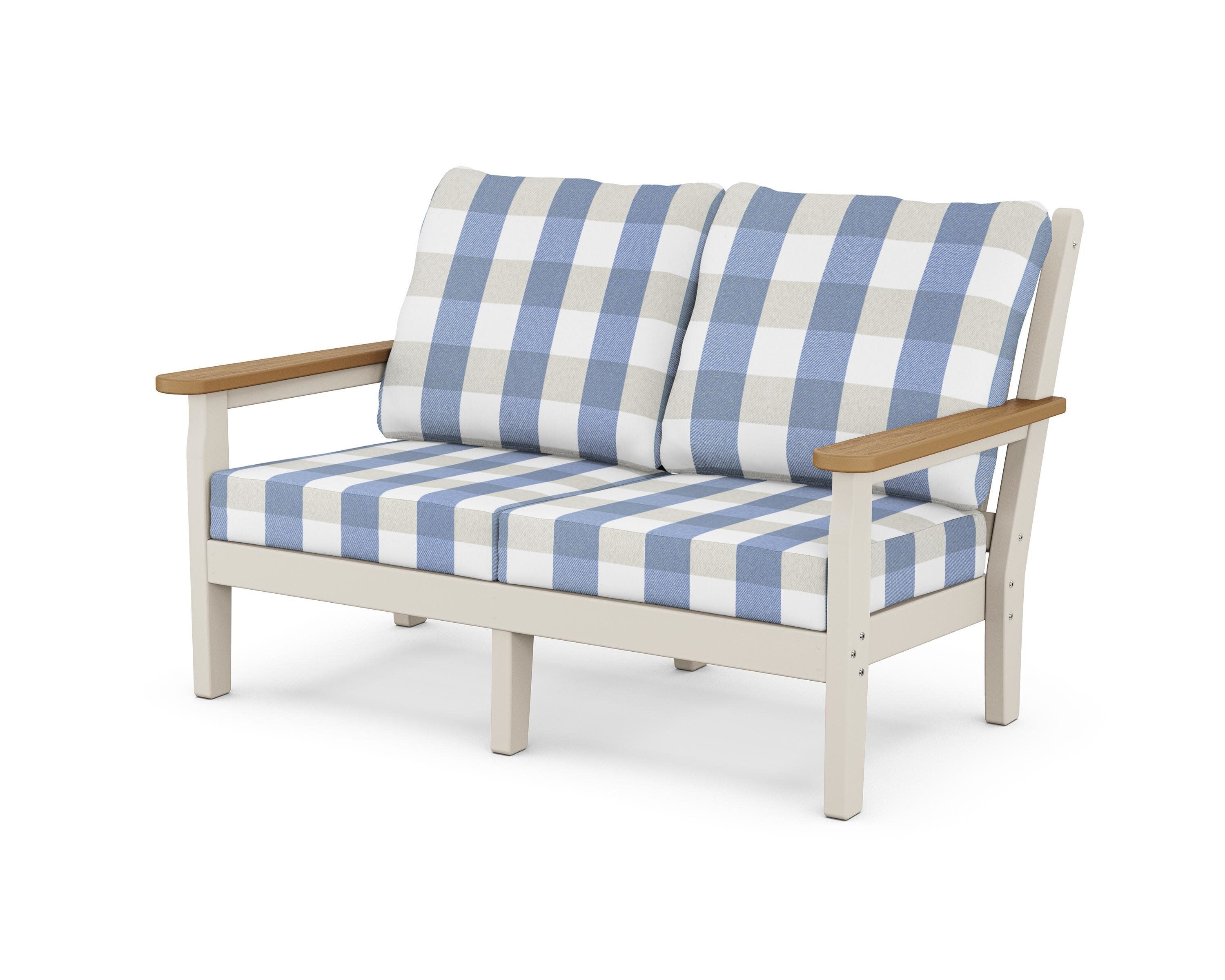 Chippendale Deep Seating Loveseat in Sand / Natural / Buffalo Plaid Sky Blue