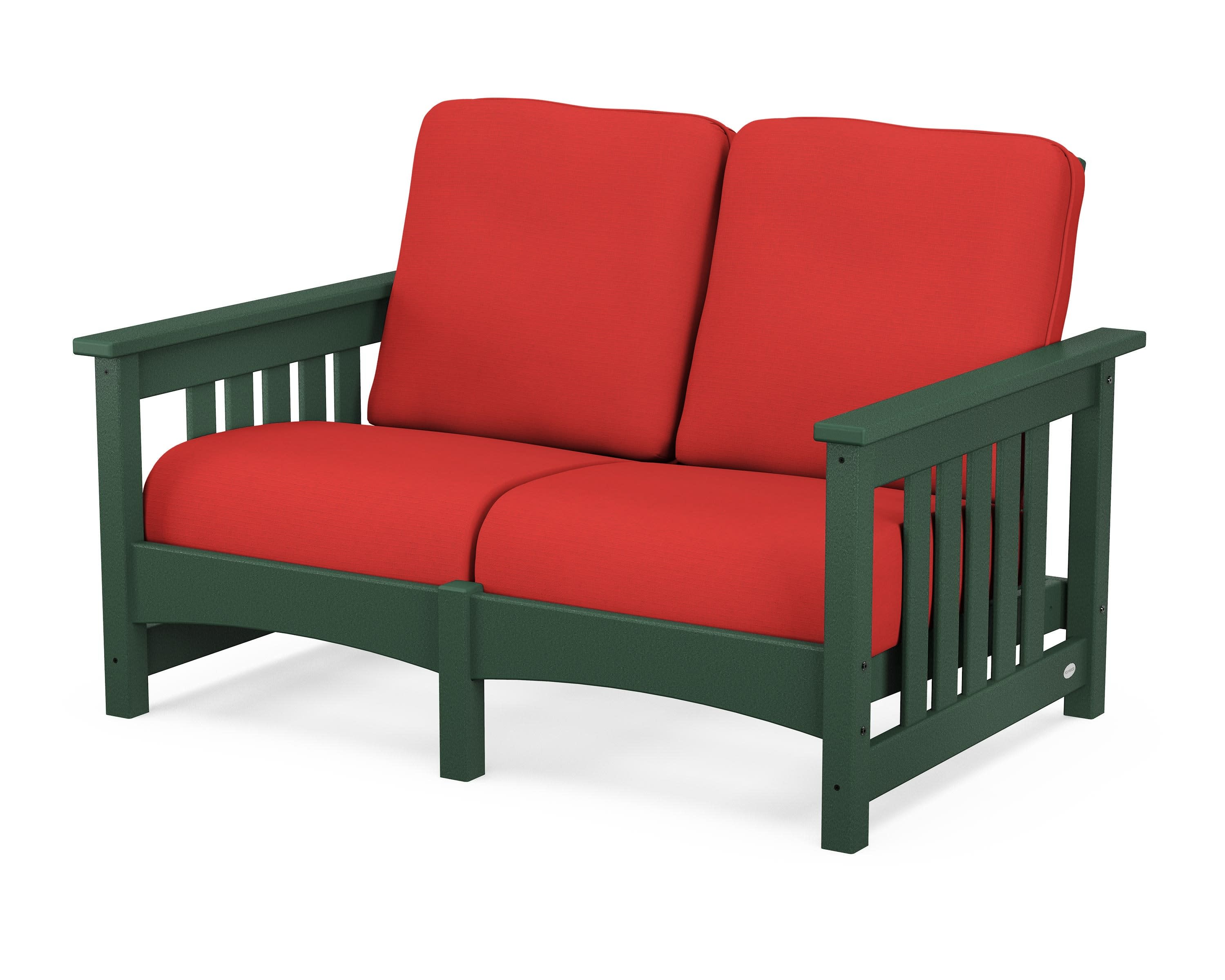 Club Mission Loveseat in Green / Crimson Linen