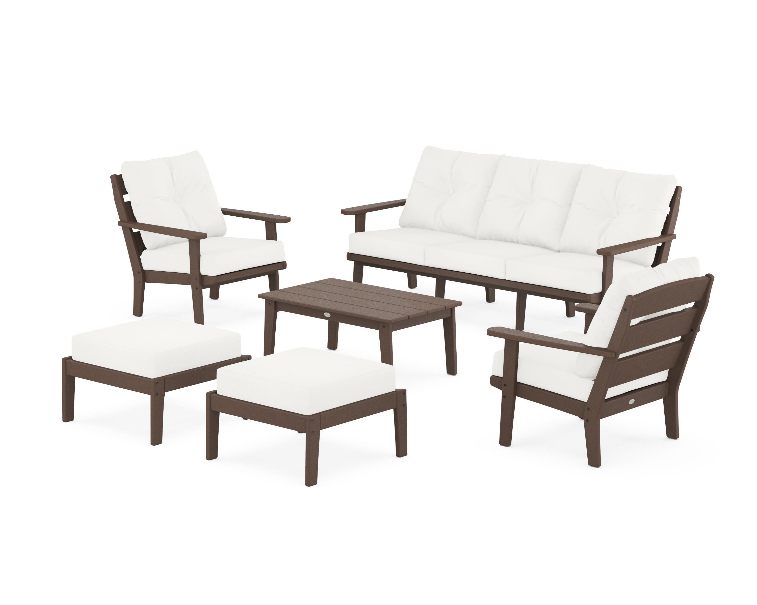 Lakeside 6-Piece Lounge Sofa Set in Mahogany / Natural Linen