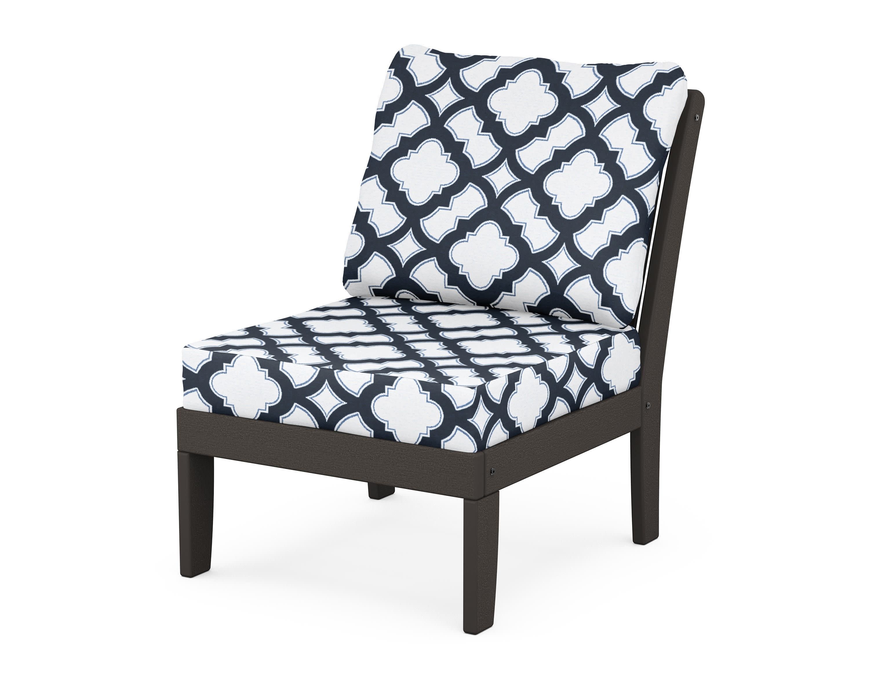 Braxton Modular Armless Chair in Vintage Coffee / Trellis Marine Indigo