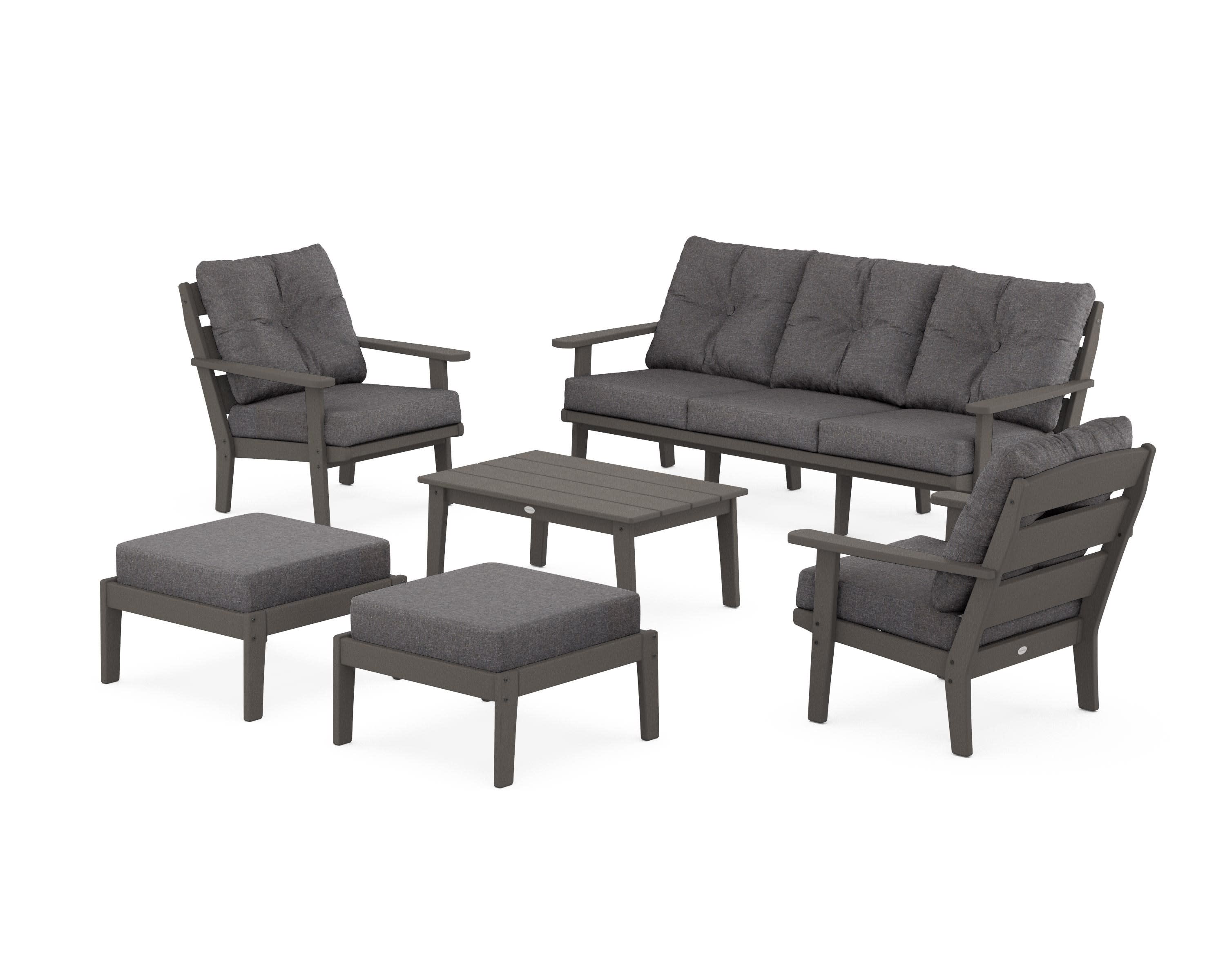 Lakeside 6-Piece Lounge Sofa Set in Vintage Coffee / Ash Charcoal