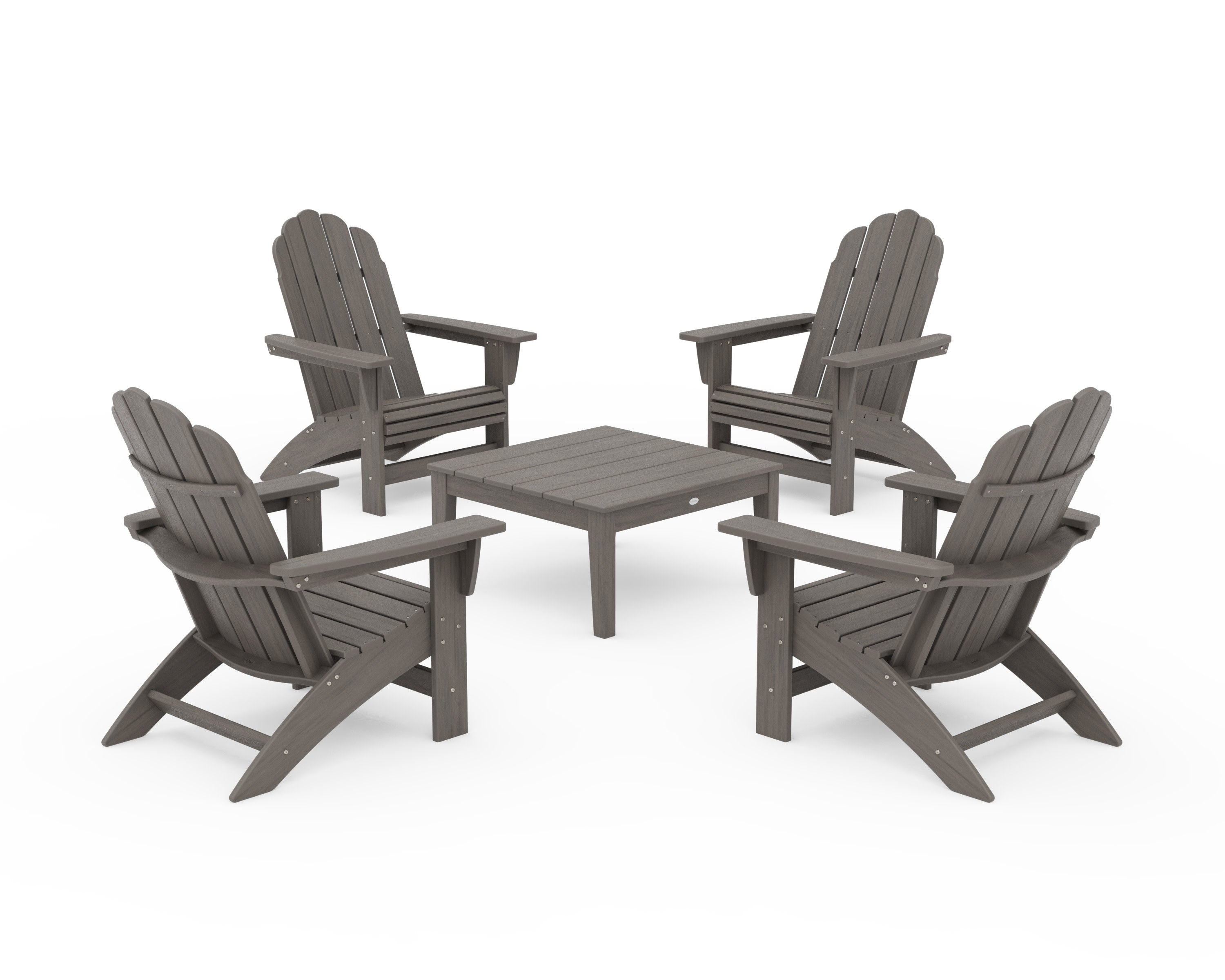 5-Piece Vineyard Grand Adirondack Chair Conversation Group in Driftwood