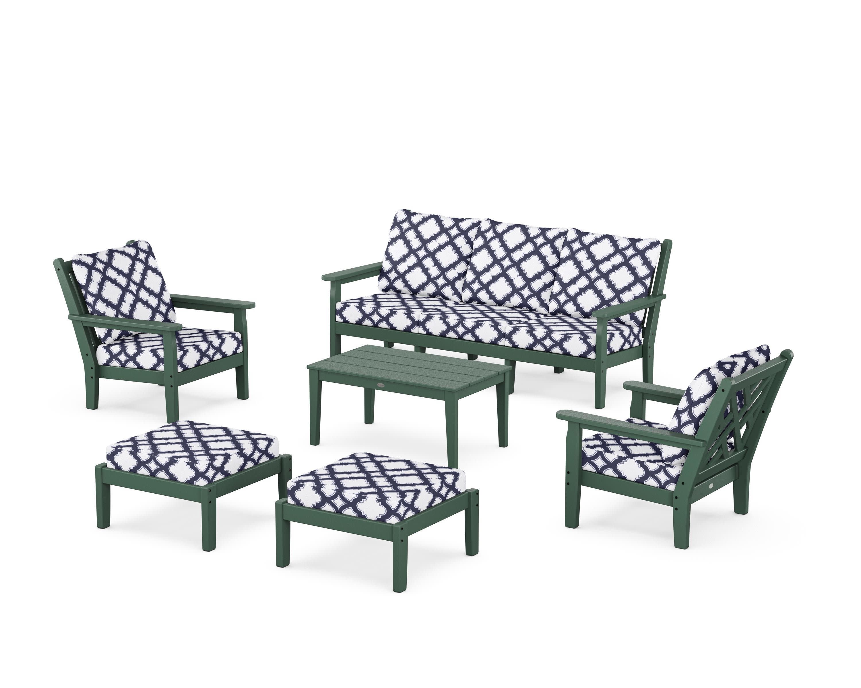 Chippendale 6-Piece Lounge Sofa Set in Green / Trellis Navy