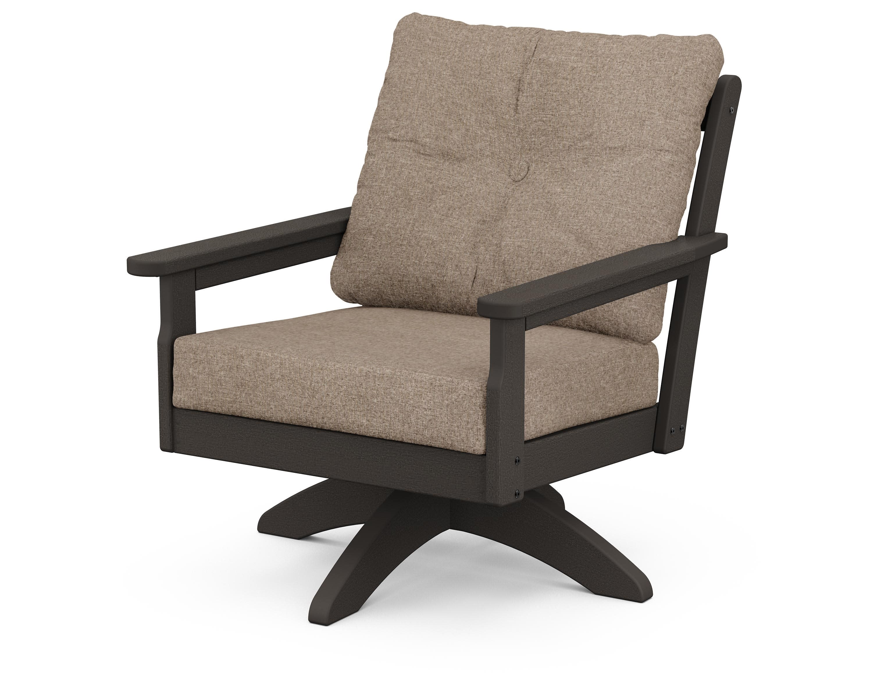 Vineyard Deep Seating Swivel Chair in Vintage Coffee / Spiced Burlap