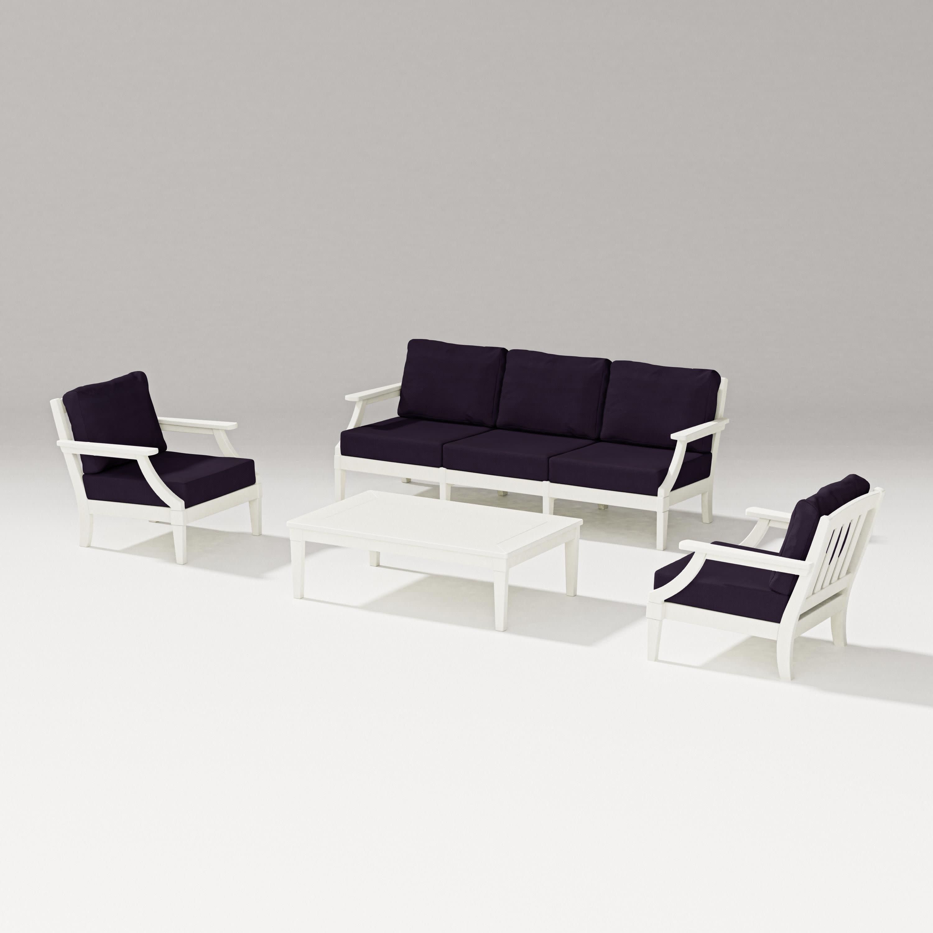 Estate 4-Piece Lounge Sofa Set in Vintage White / Navy Linen