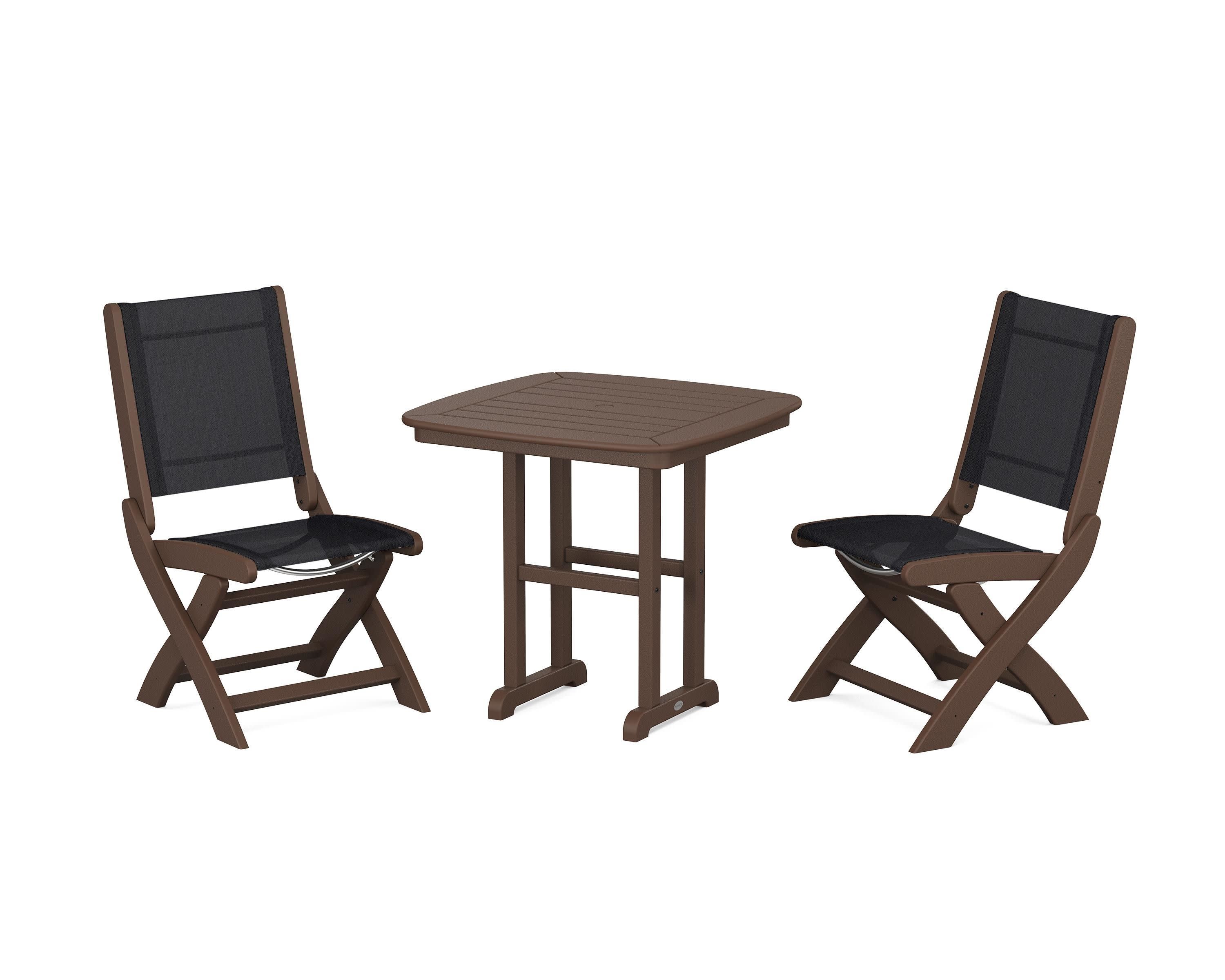 Coastal Folding Side Chair 3-Piece Dining Set in Mahogany / Black Sling