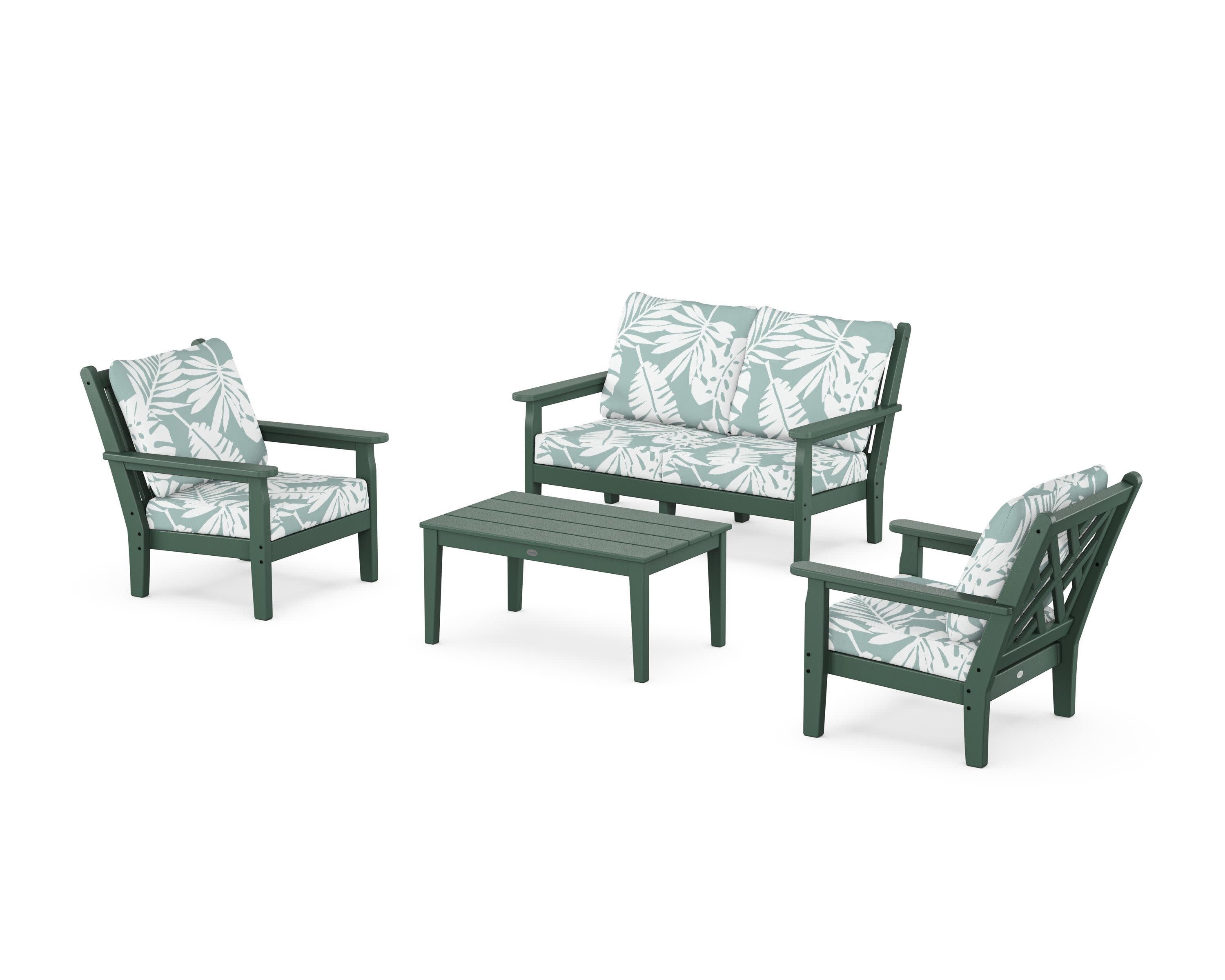 Chippendale 4-Piece Deep Seating Set with Loveseat in Green / Leaf Glacier Spa