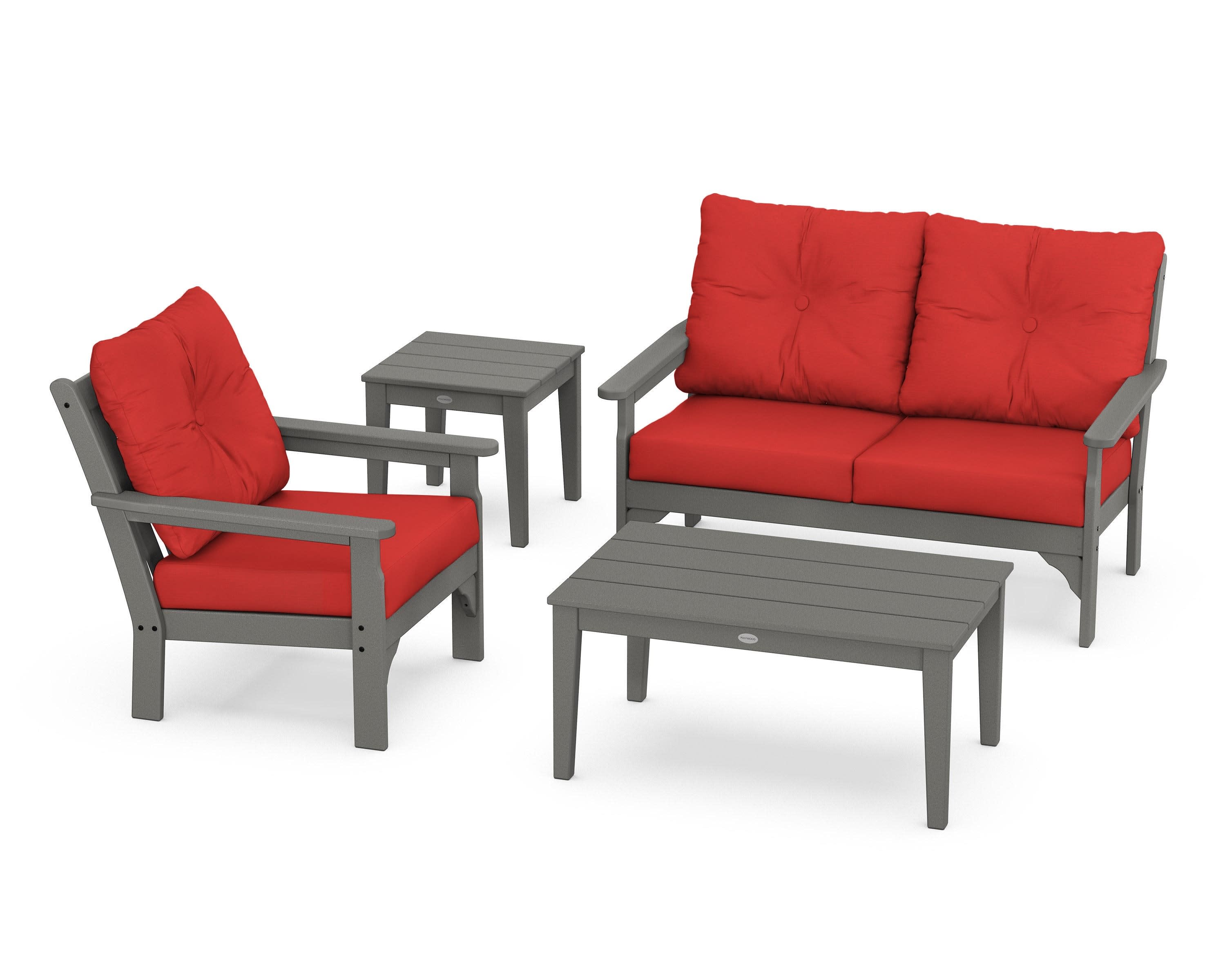 Vineyard 4-Piece Deep Seating Set in Slate Grey / Crimson Linen