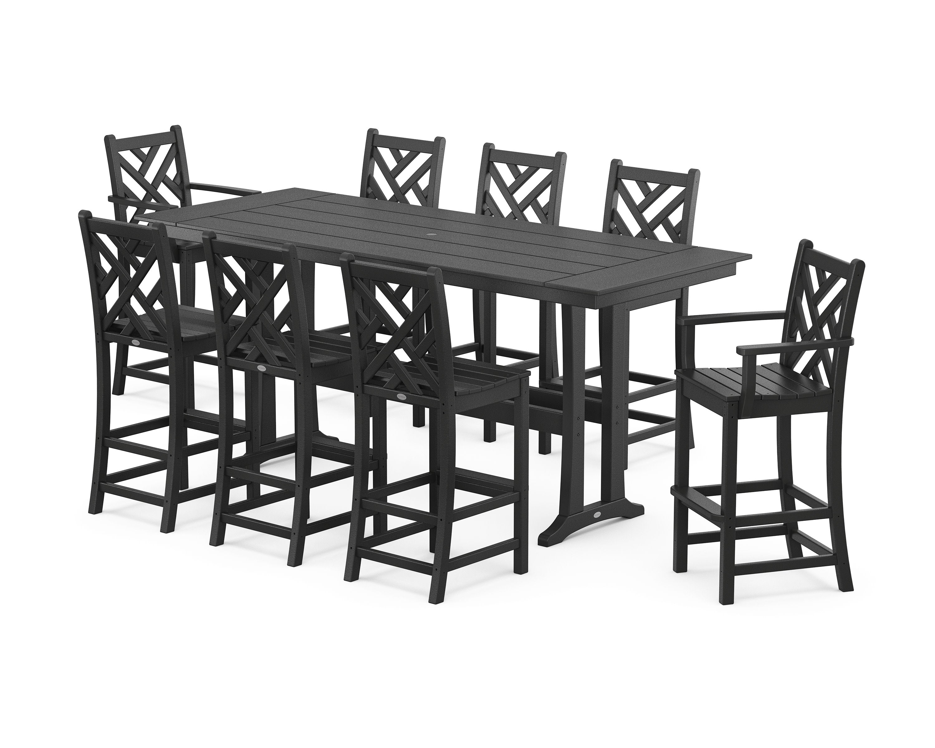 Chippendale 9-Piece Farmhouse Bar Set with Trestle Legs in Black