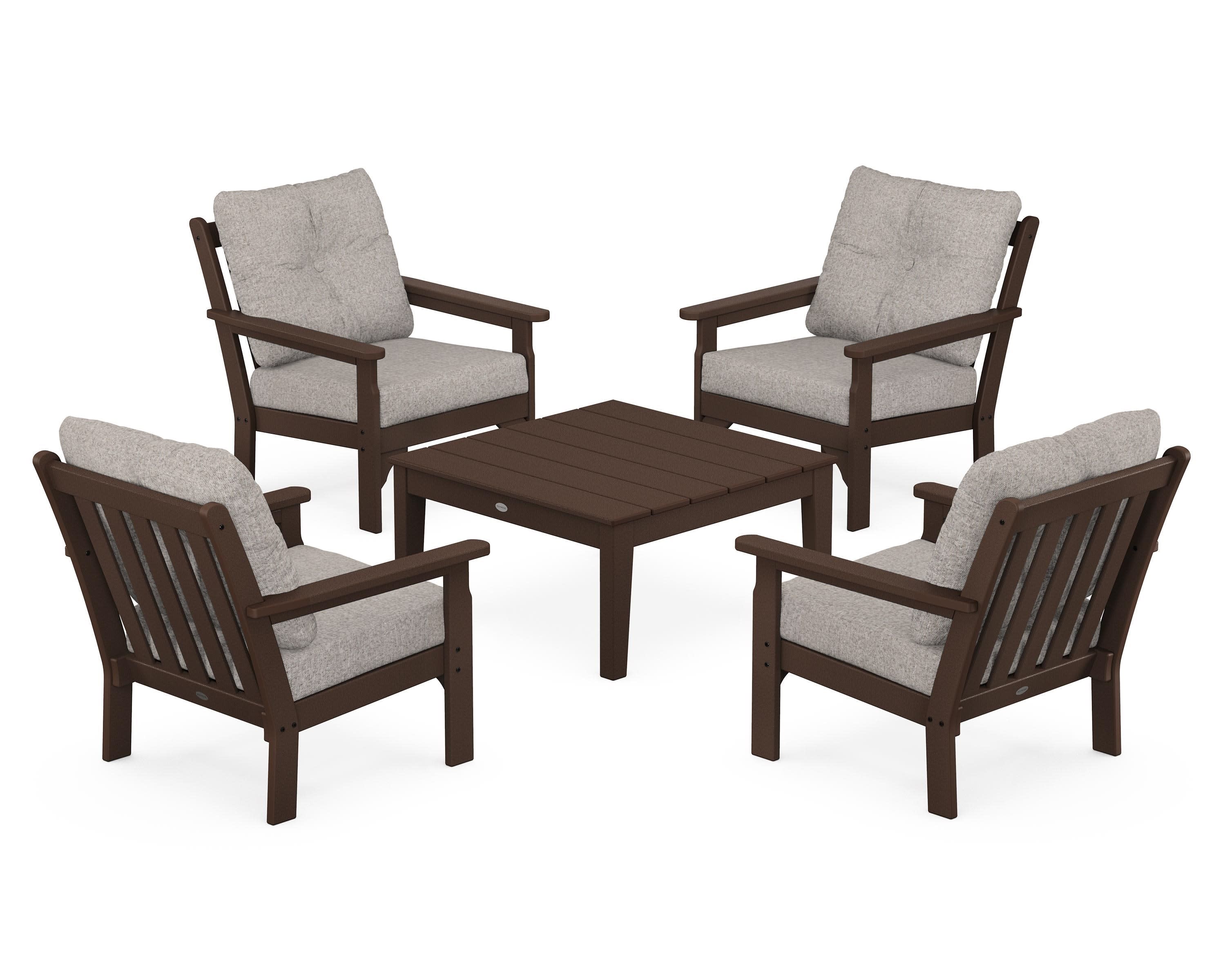 Vineyard 5-Piece Deep Seating Conversation Set in Mahogany / Weathered Tweed
