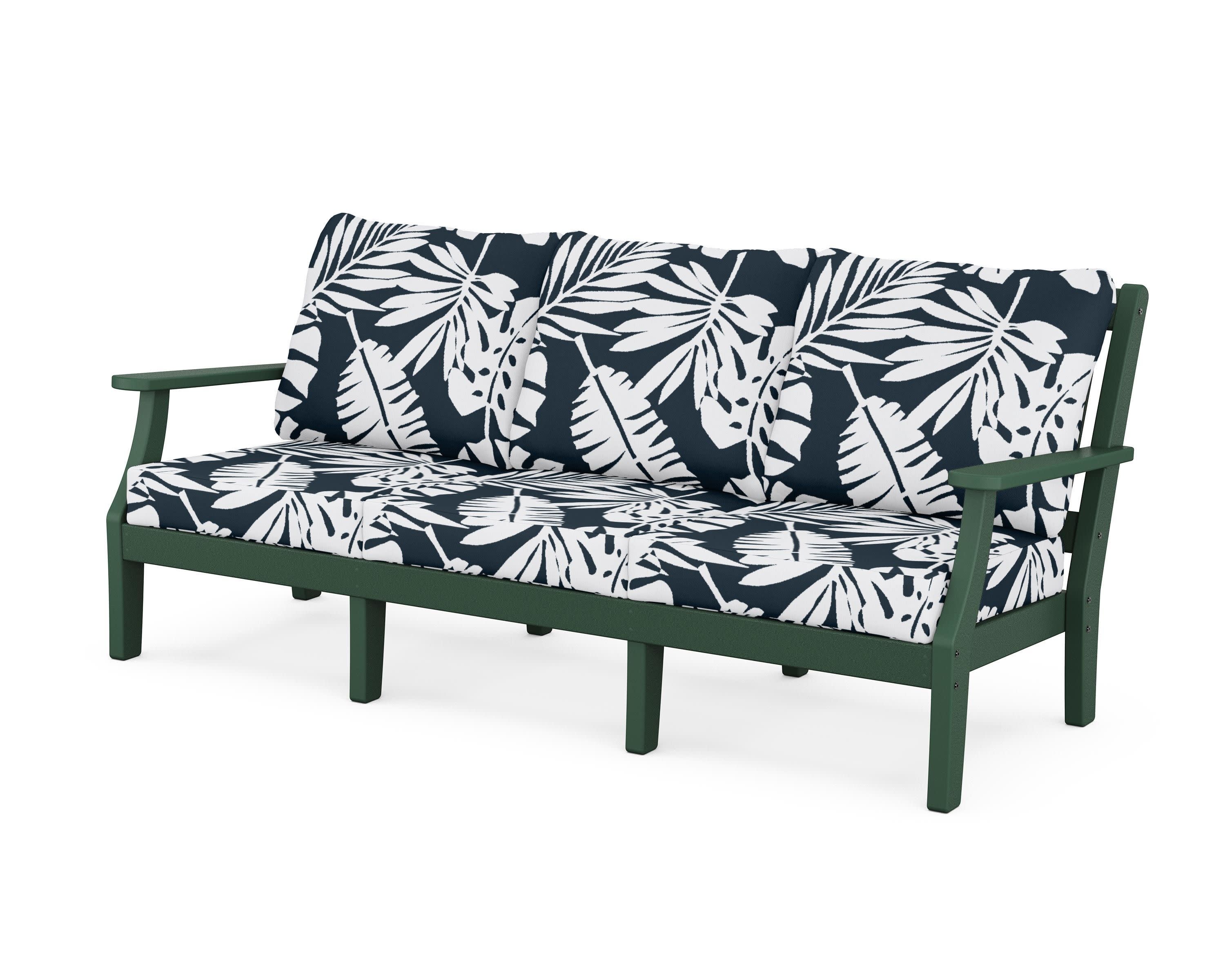 Chinoiserie Deep Seating Sofa in Green / Leaf Marine Indigo