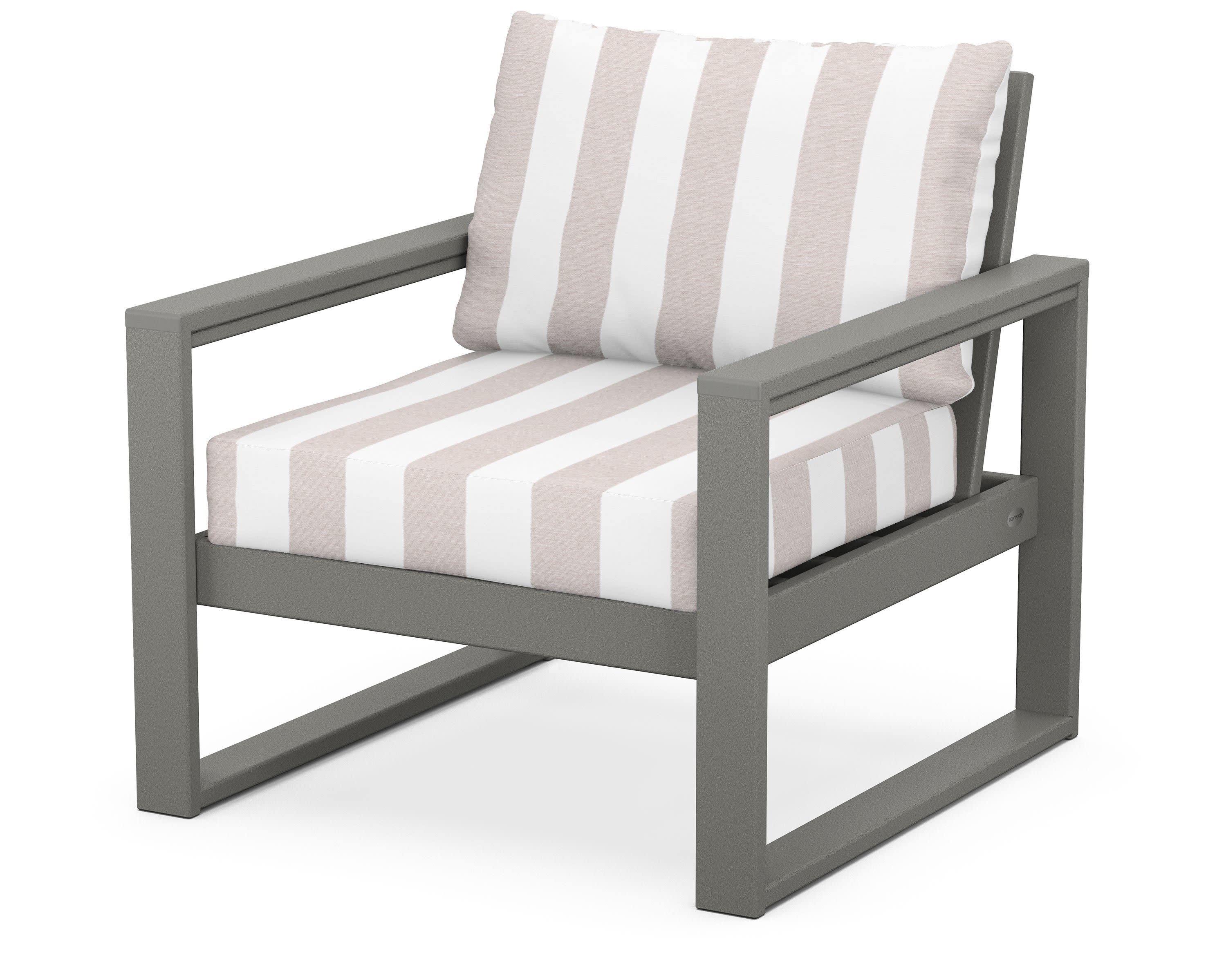 EDGE Club Chair in Slate Grey / Cabana Stripe Dune Burlap