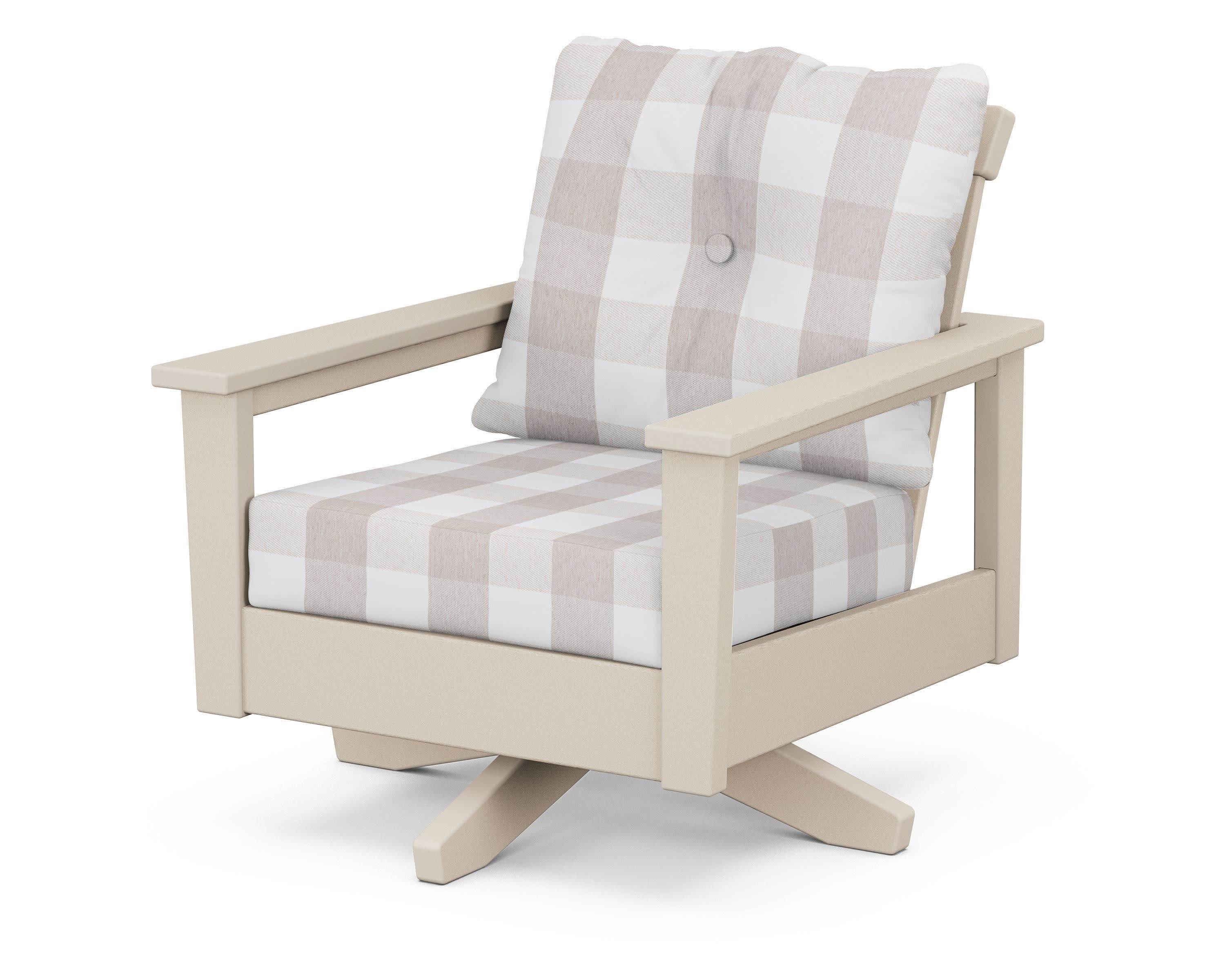 Prescott Deep Seating Swivel Chair in Sand / Buffalo Plaid Dune Burlap