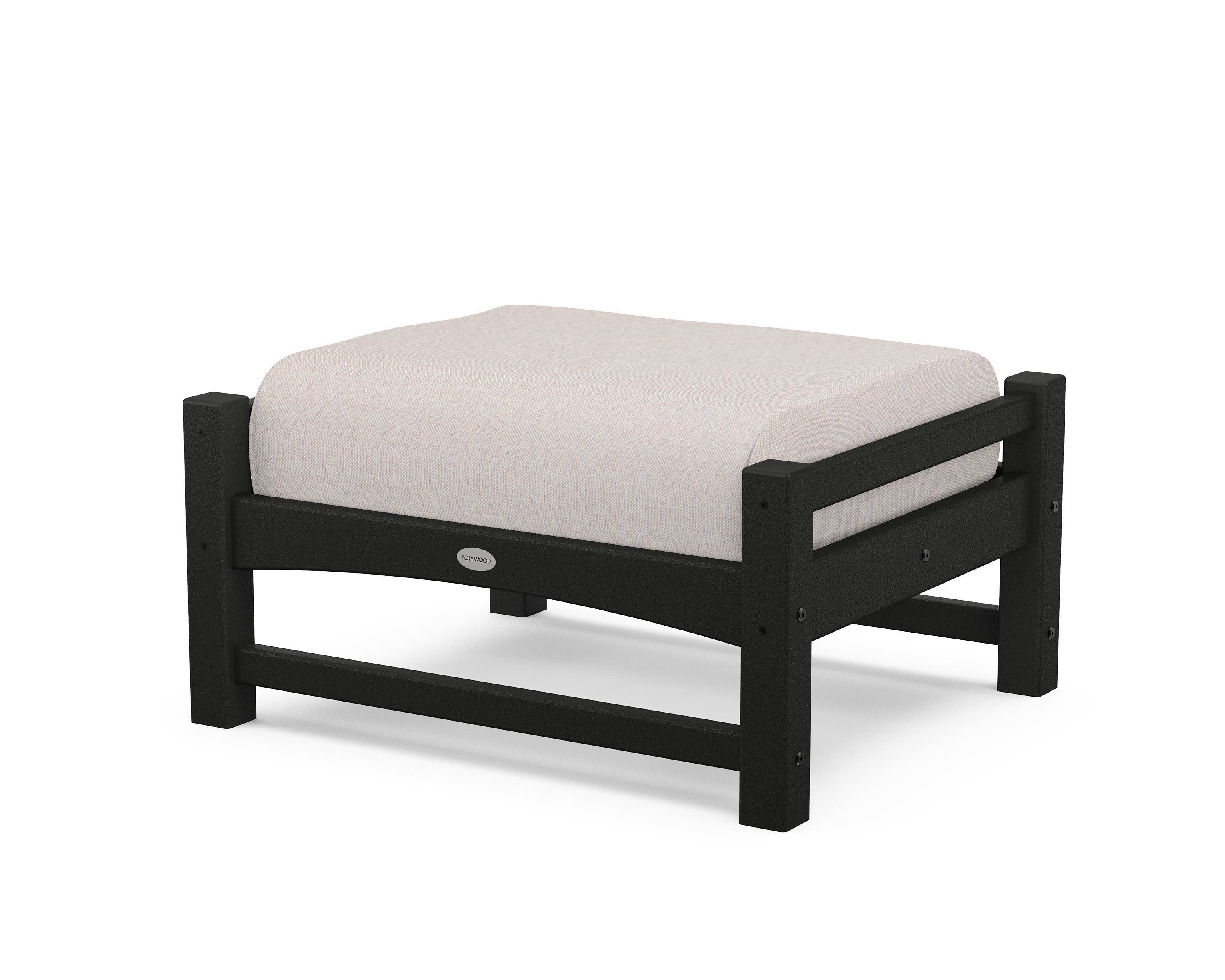 Club Ottoman in Black / Dune Burlap