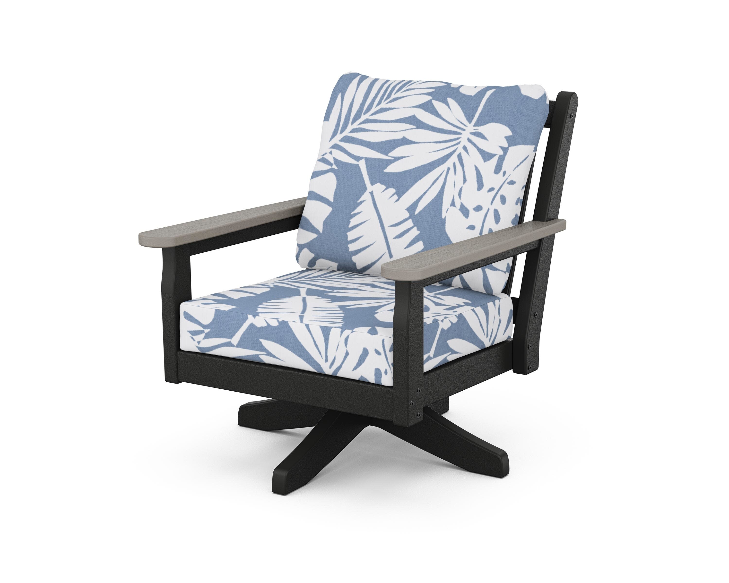 Chippendale Deep Seating Swivel Chair in Black / Driftwood / Leaf Sky Blue