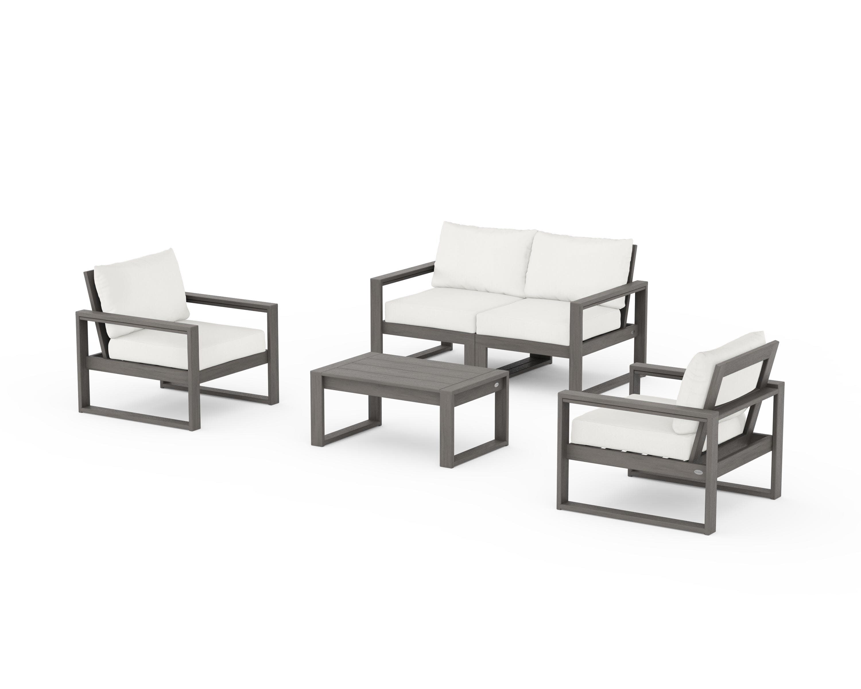 EDGE Sectional 4-Piece Deep Seating Set with Loveseat in Driftwood / Natural Linen