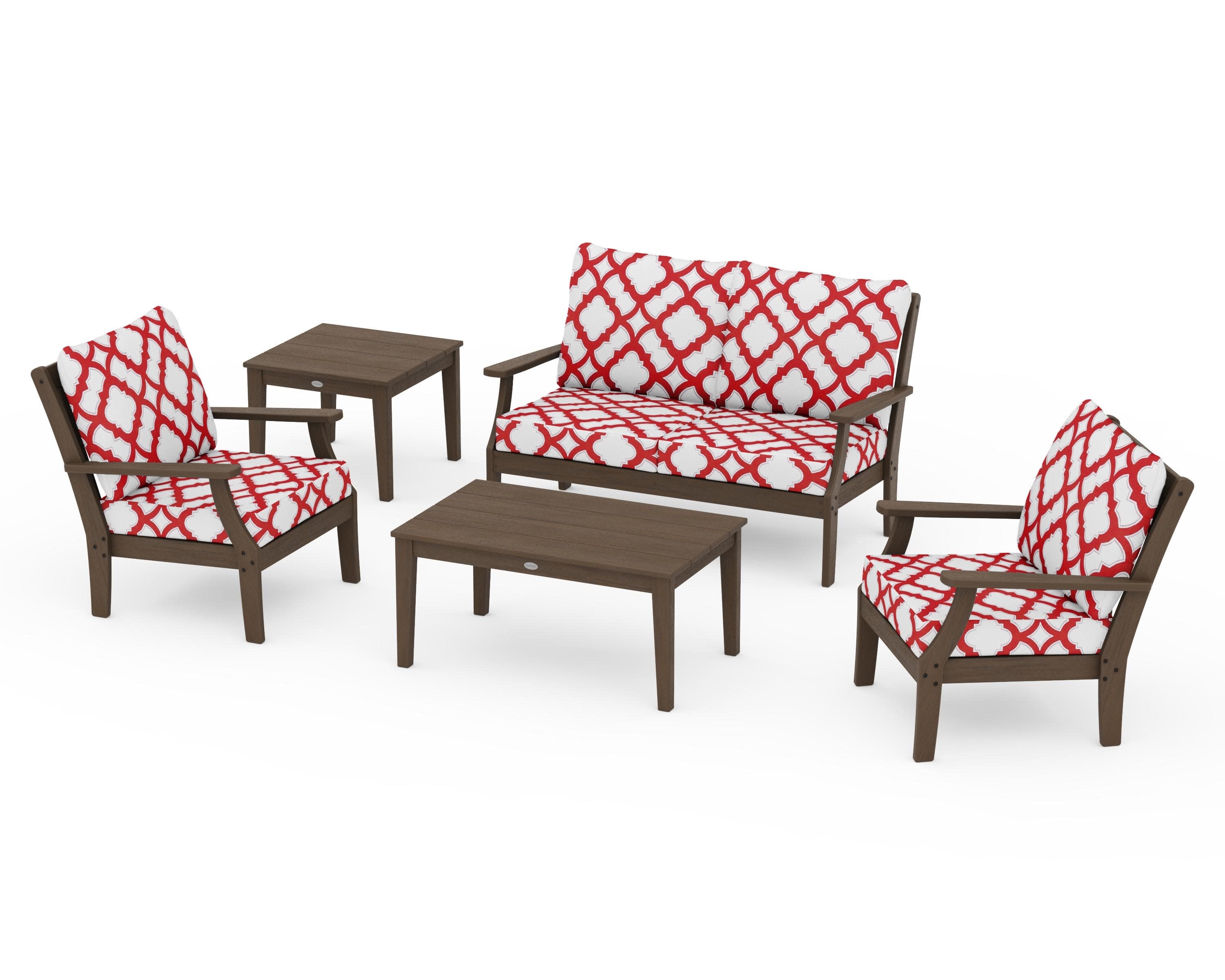 Braxton 5-Piece Deep Seating Set in Kona / Trellis Crimson