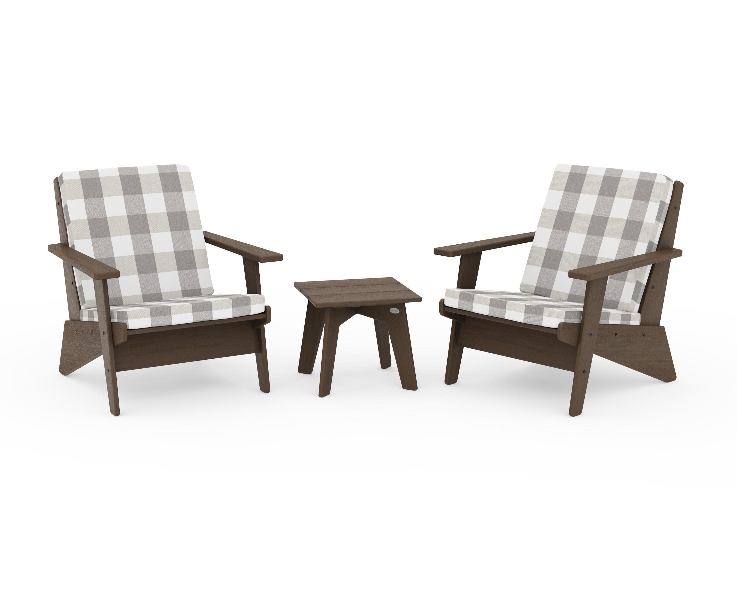 Riviera Modern Lounge 3-Piece Set in Kona / Buffalo Plaid Grey Mist