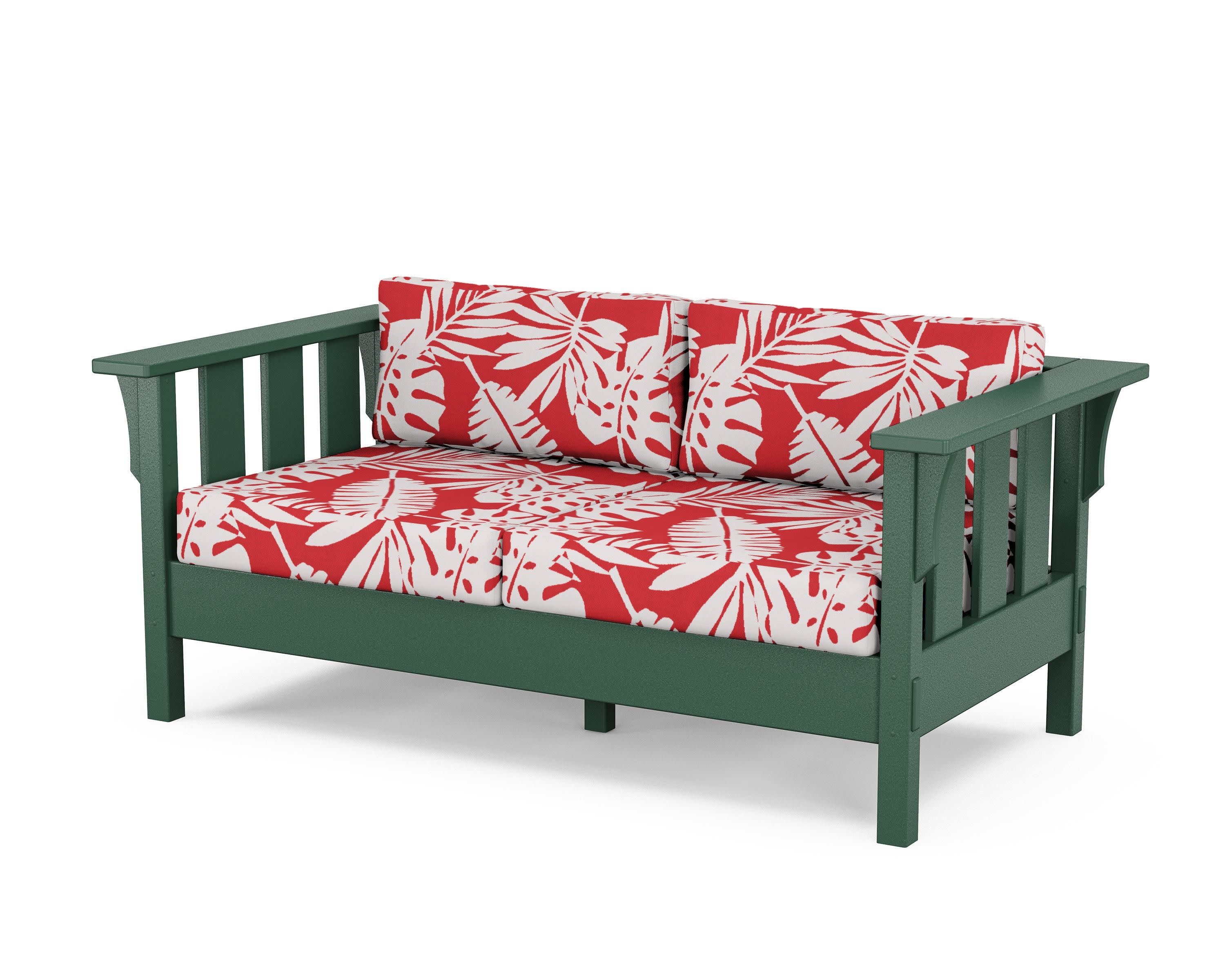 Acadia Deep Seating Loveseat in Green / Leaf Crimson