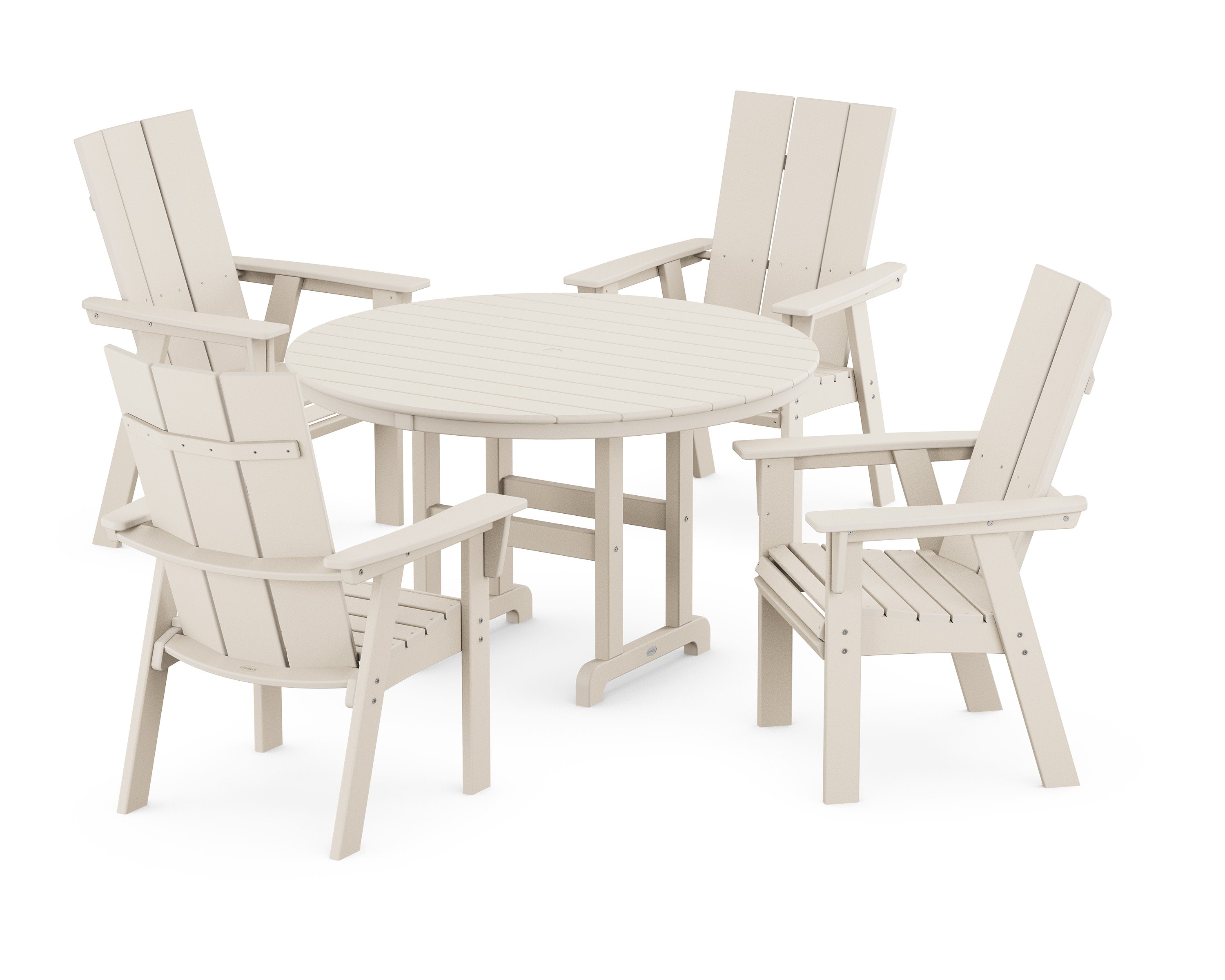 Modern Curveback Adirondack 5-Piece Round Farmhouse Dining Set in Sand