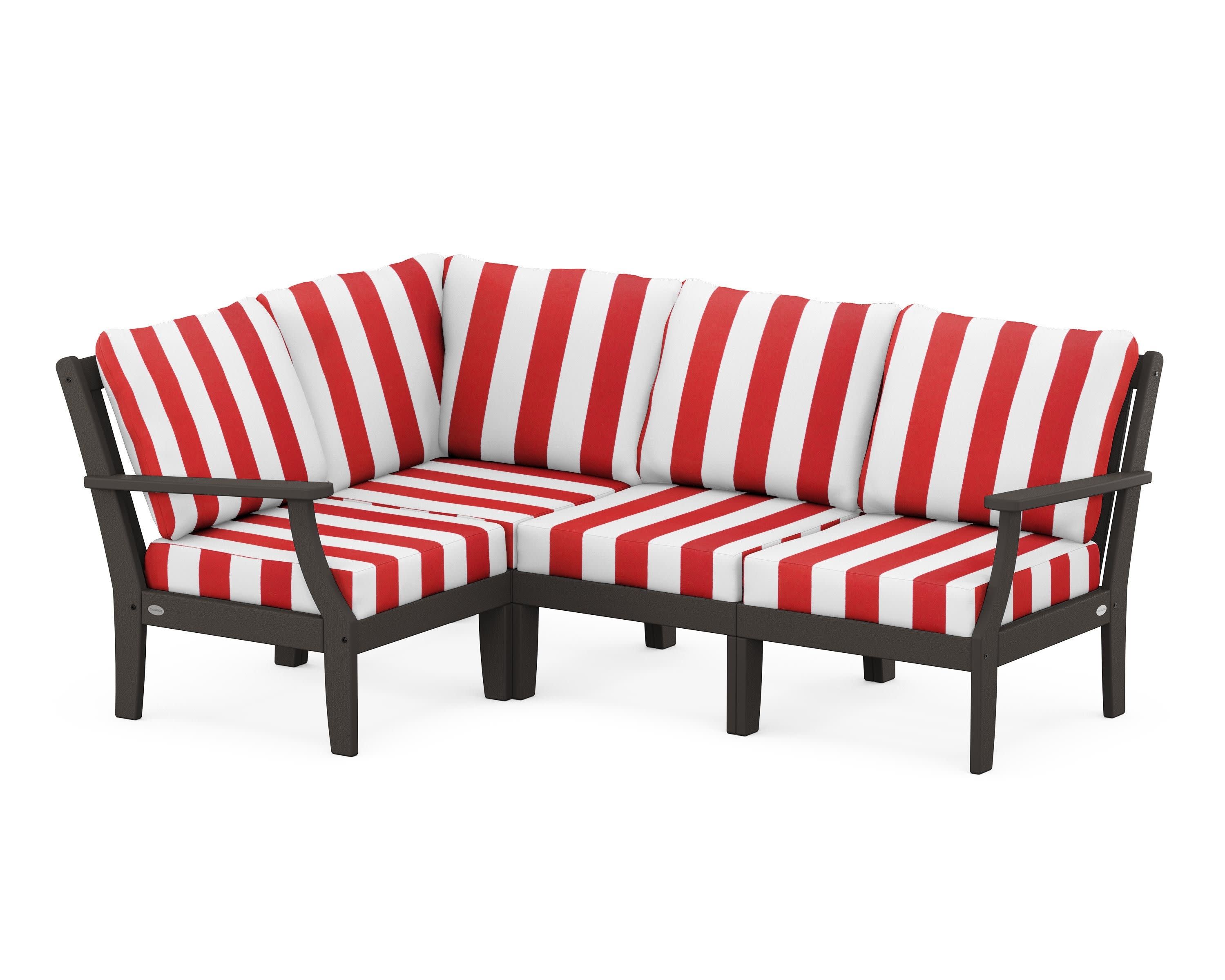 Braxton Modular 4-Piece Deep Seating Set in Vintage Coffee / Cabana Stripe Crimson