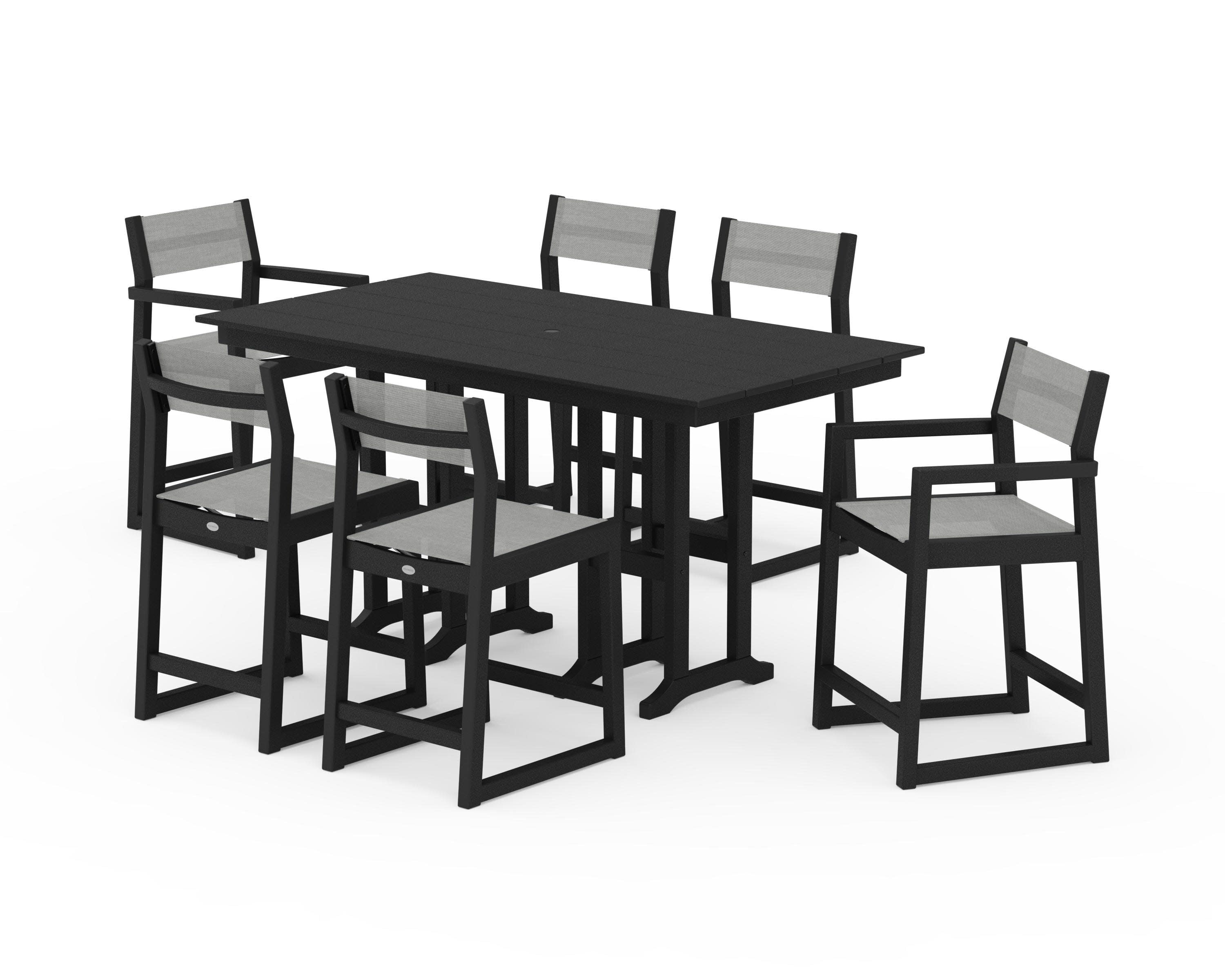 EDGE Sling 7-Piece Farmhouse Counter Set in Black / Metallic Sling
