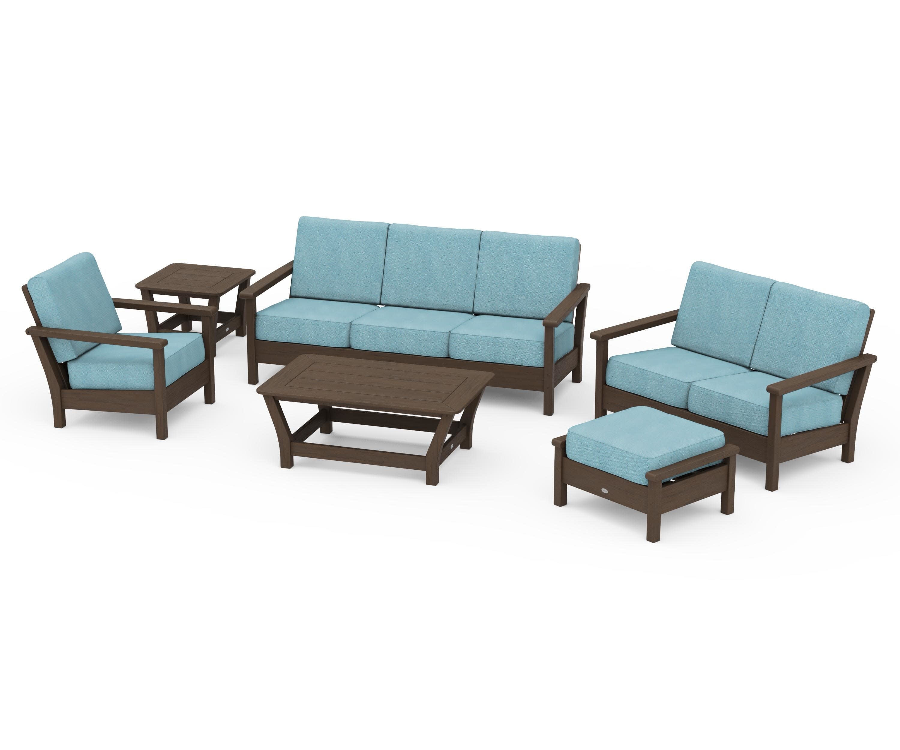 Harbour 6-Piece Outdoor Living Set in Kona / Lattice Sky Blue