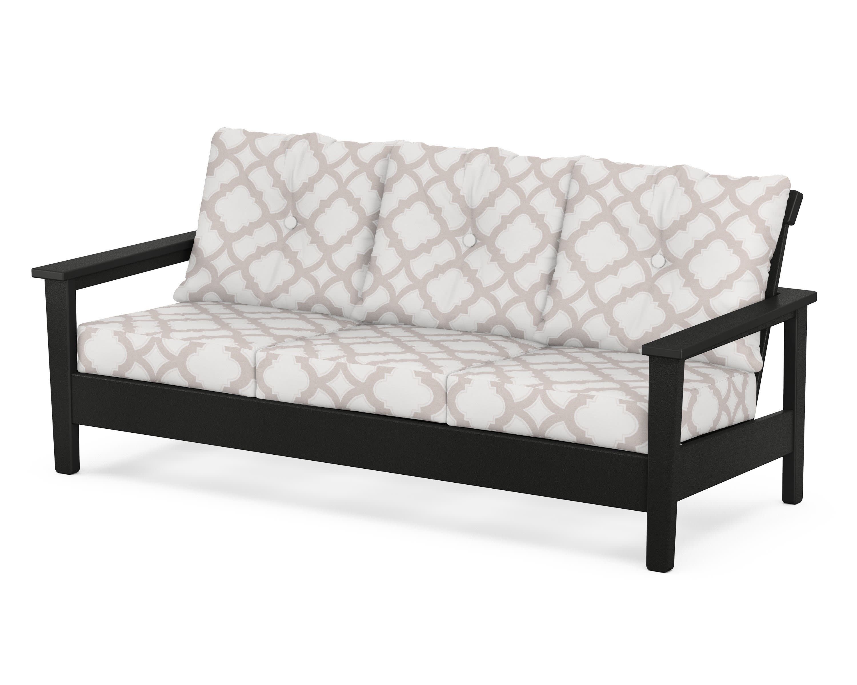 Prescott Deep Seating Sofa in Black / Trellis Dune Burlap