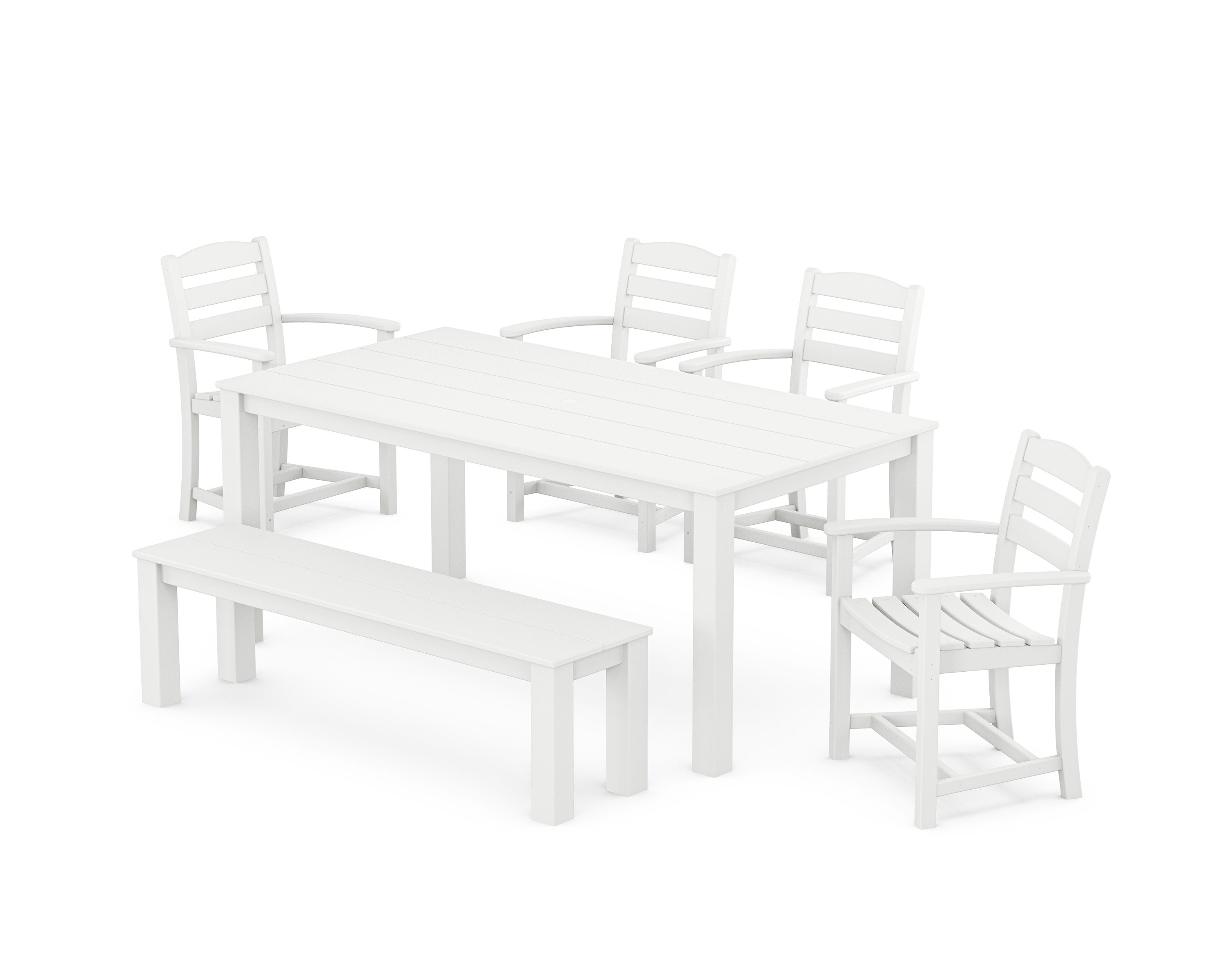 La Casa Cafe' 6-Piece Parsons Dining Set with Bench in White