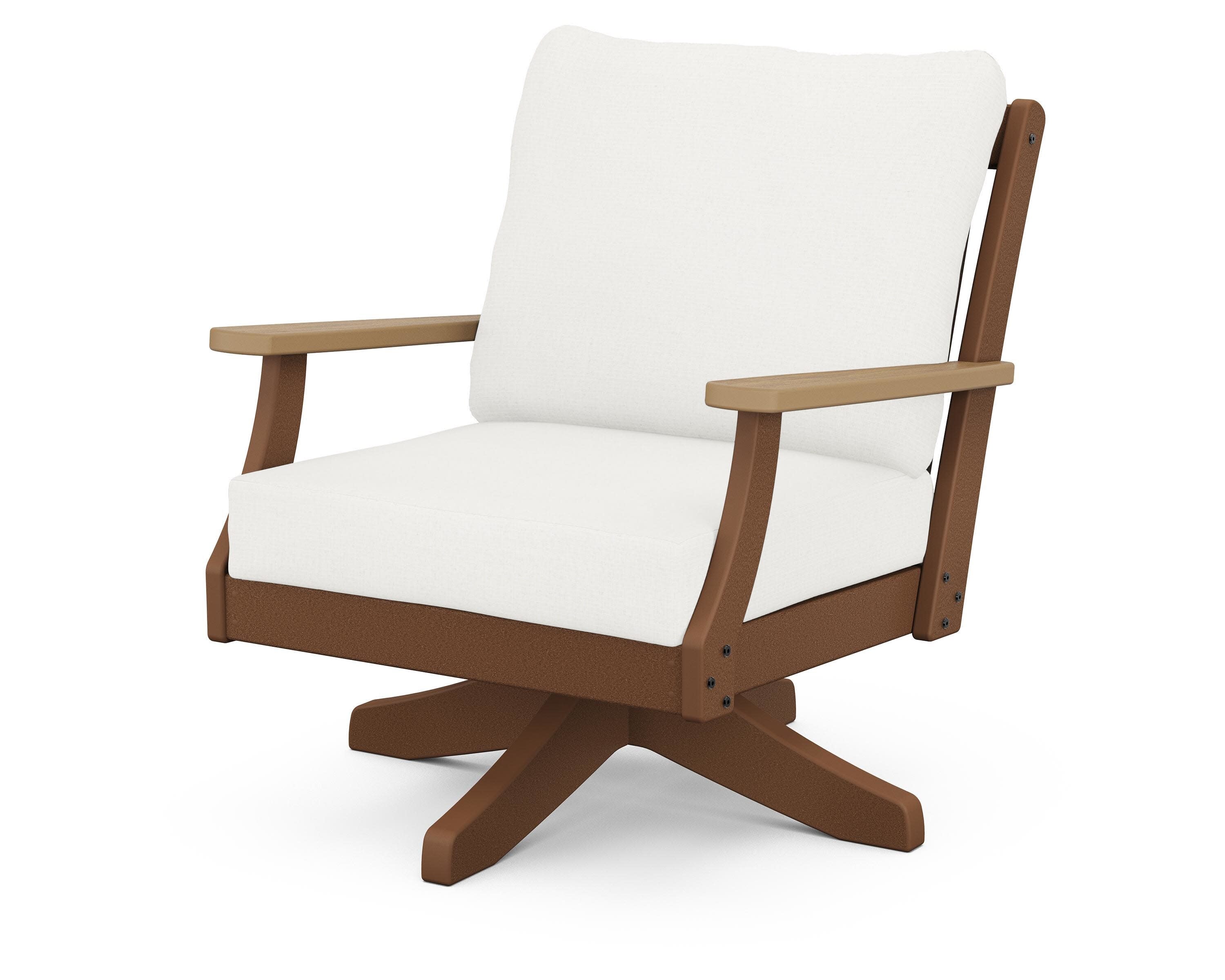 Braxton Deep Seating Swivel Chair in Teak / Natural / Natural Linen