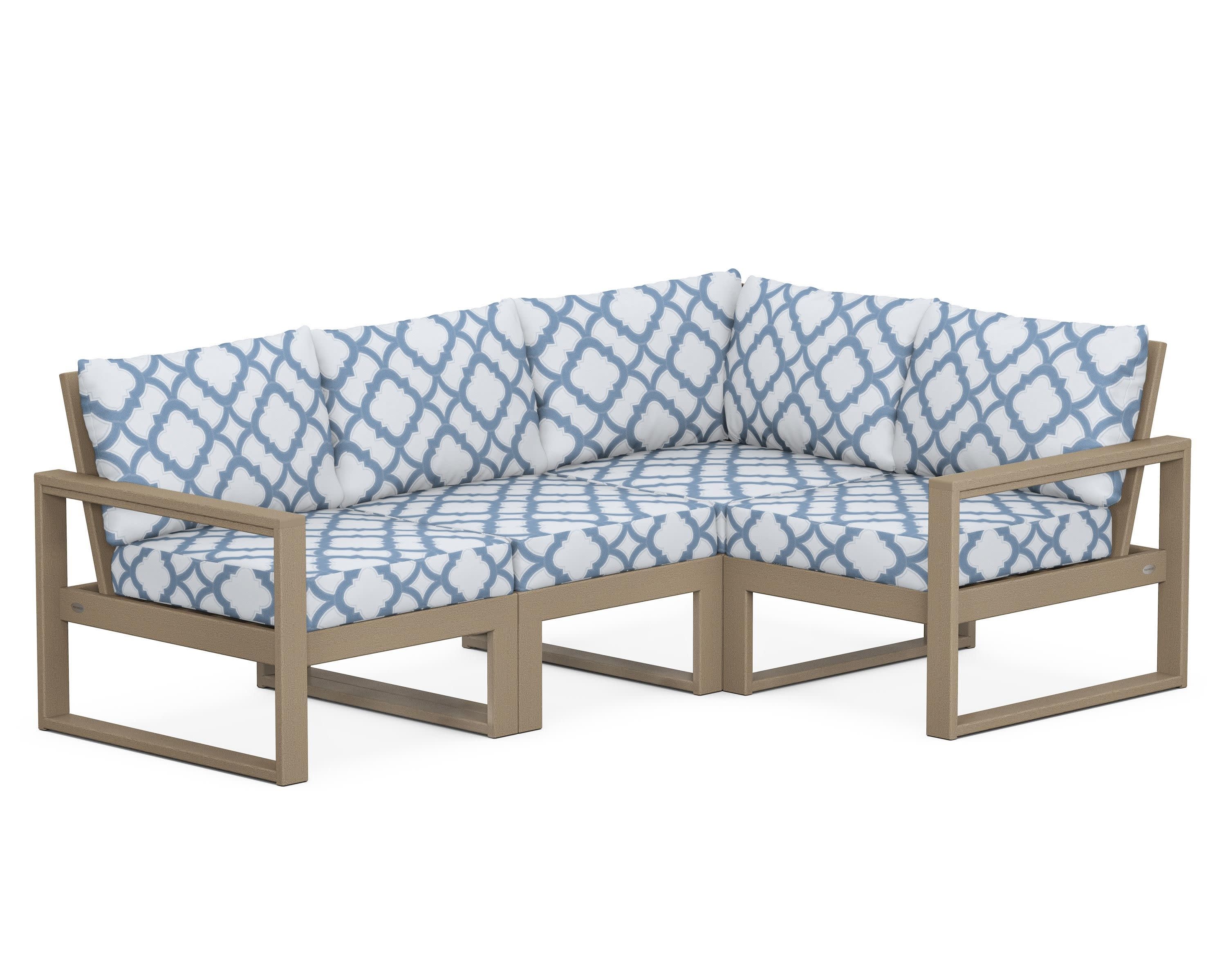 EDGE 4-Piece Modular Deep Seating Set in Vintage Sahara / Trellis Sky Blue