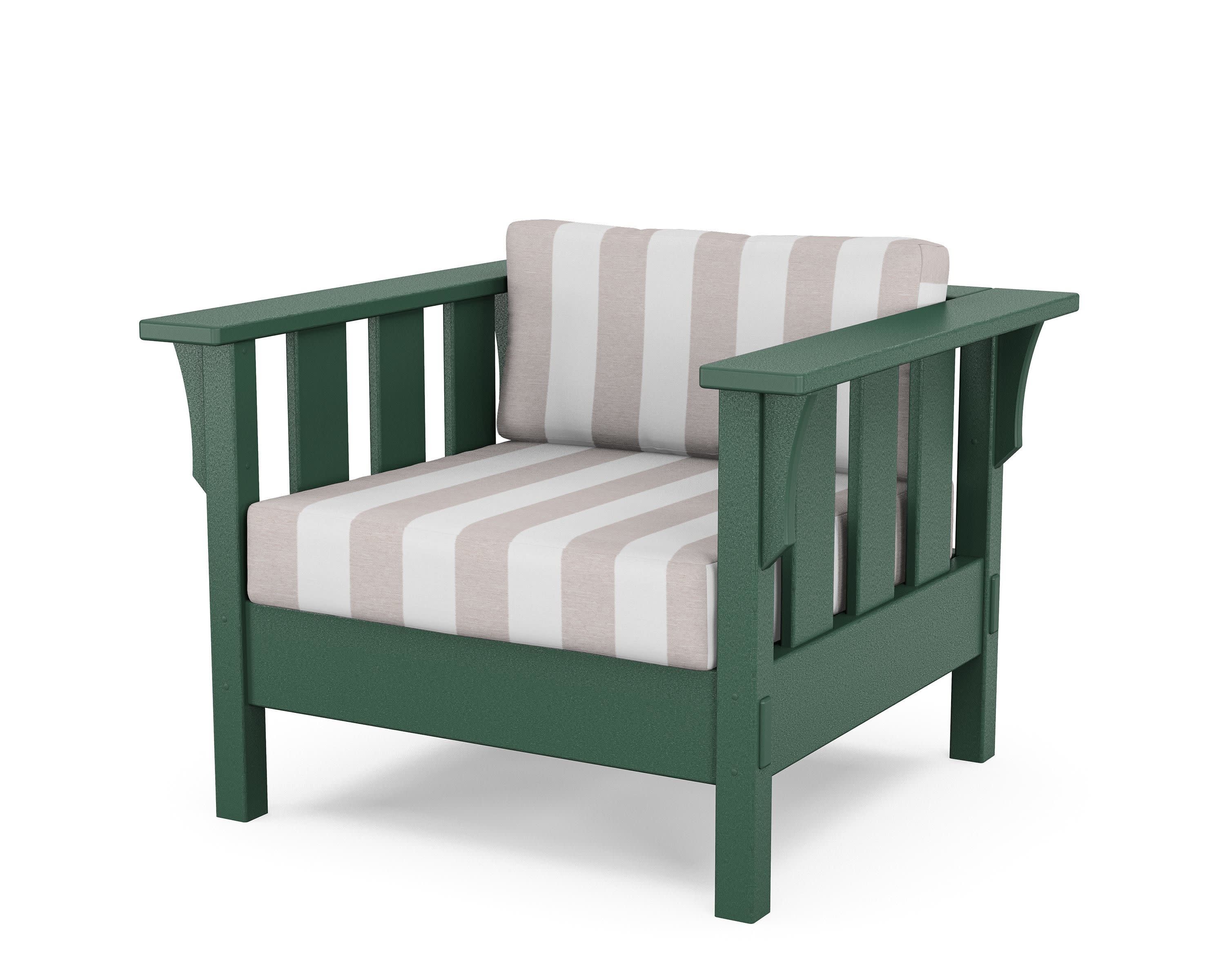 Acadia Deep Seating Chair in Green / Cabana Stripe Dune Burlap